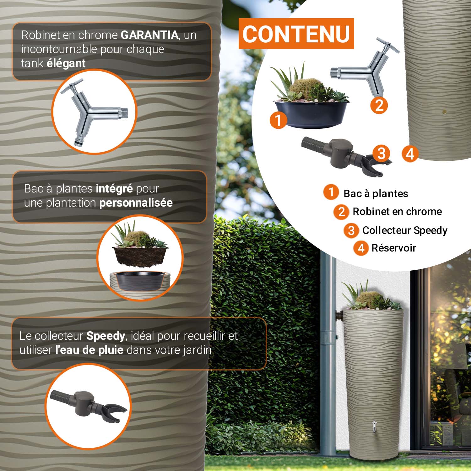 Récupérateur d´eau de pluie Natura 2 en 1 350 L - Sahara