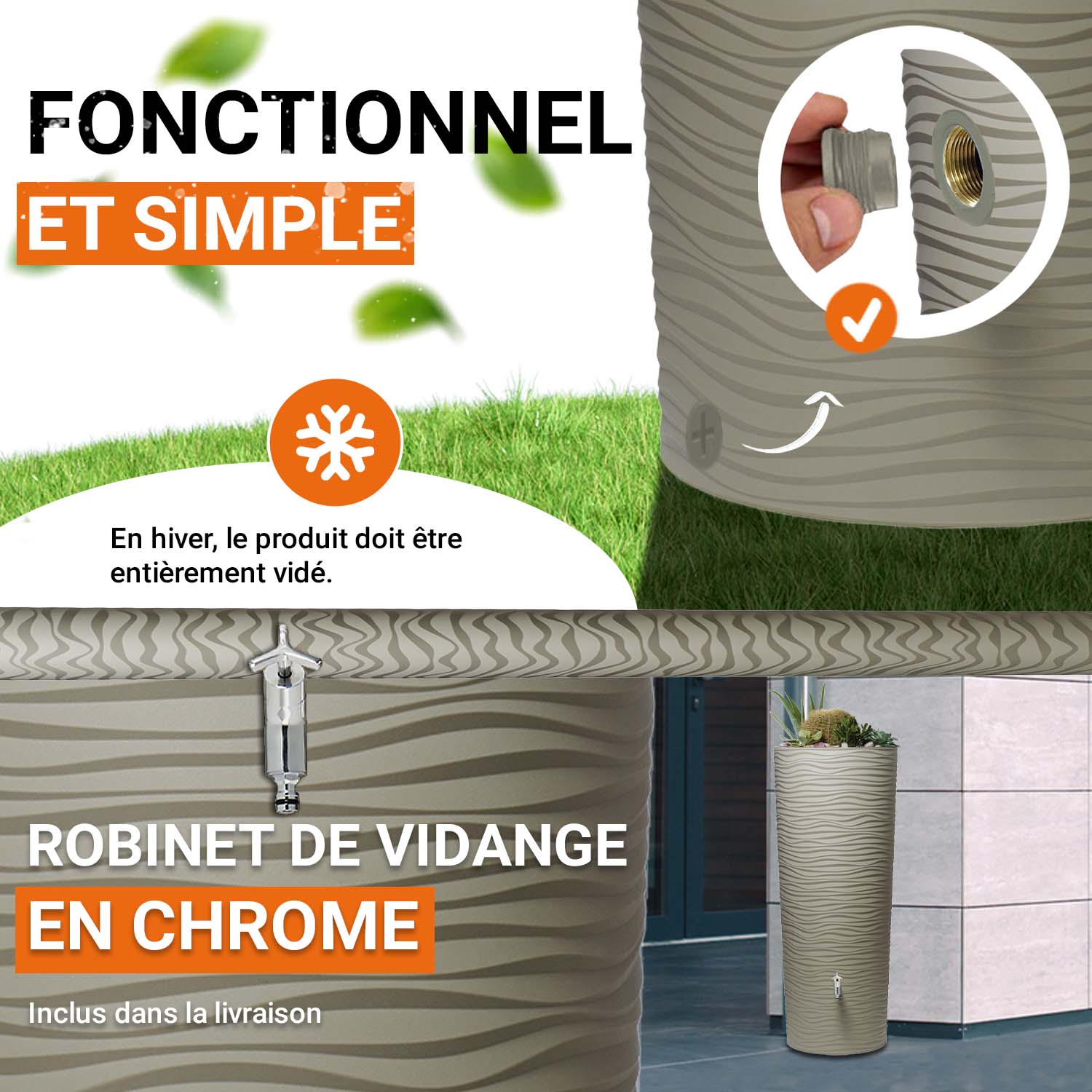 Récupérateur d´eau de pluie Natura 2 en 1 350 L - Sahara