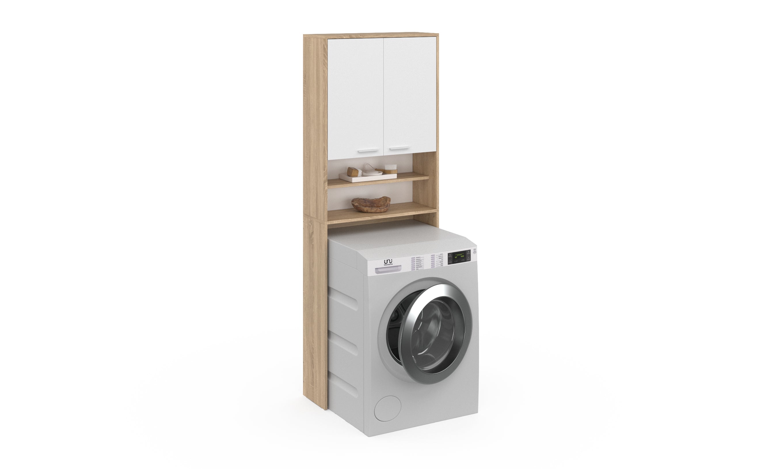 Meuble spécial dessus machine à laver Will blanc et bois