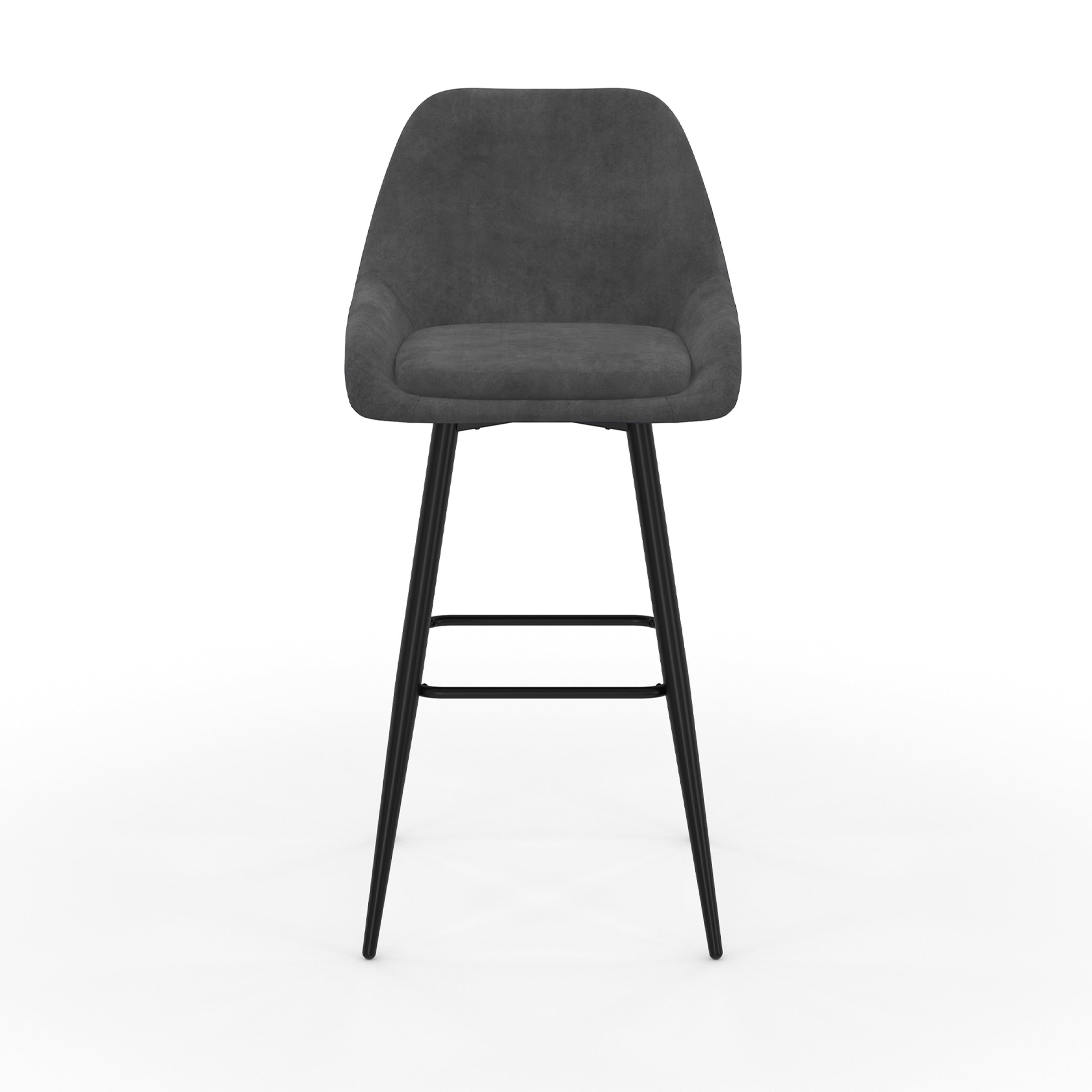 Tabourets de bar Olivia assise velours gris foncé et pieds métal - lot de 2