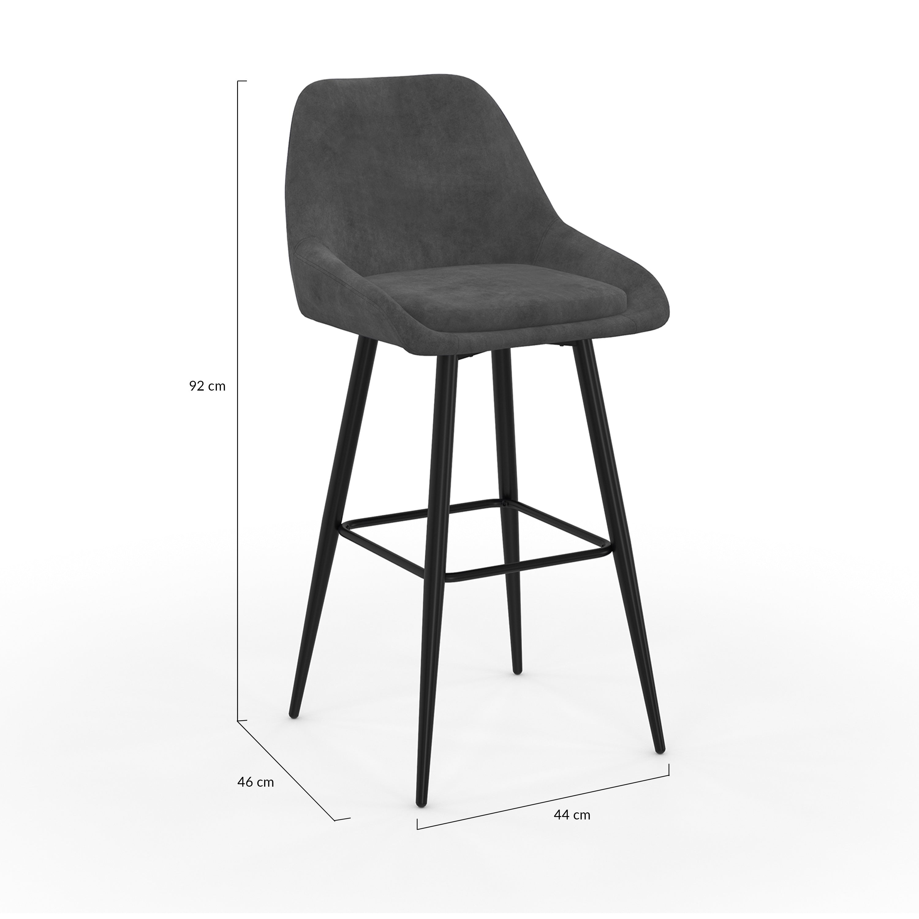 Tabourets de bar Olivia assise velours gris foncé et pieds métal - lot de 2