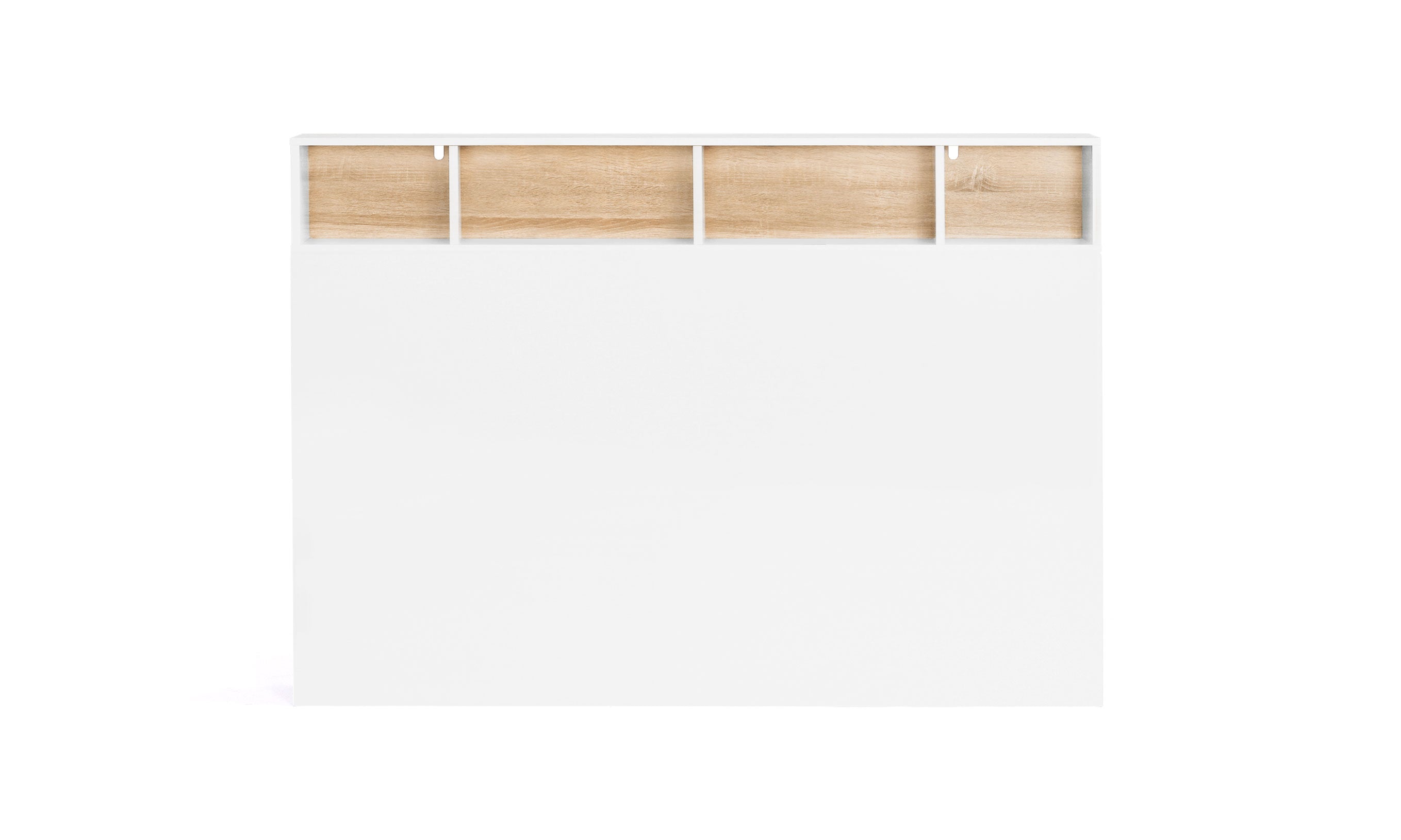 Tête de lit blanche et bois avec rangements 145cm