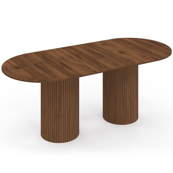 Table à manger extensible Albane 160-200cm 2 pieds pylône effet noyer
