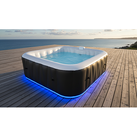 Spa gonflable 4 places carré - Bandeau LED inclus - Dimensions : 155 x 155 cm