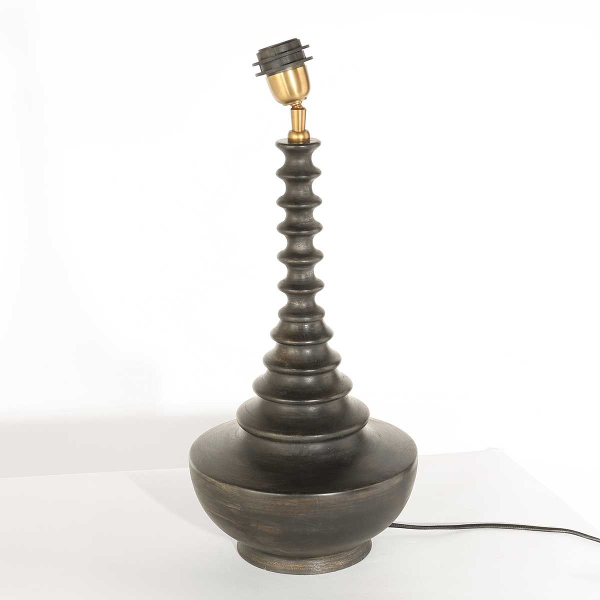 Lampe de table base en bois avec abat-jour en velours gris-taupe