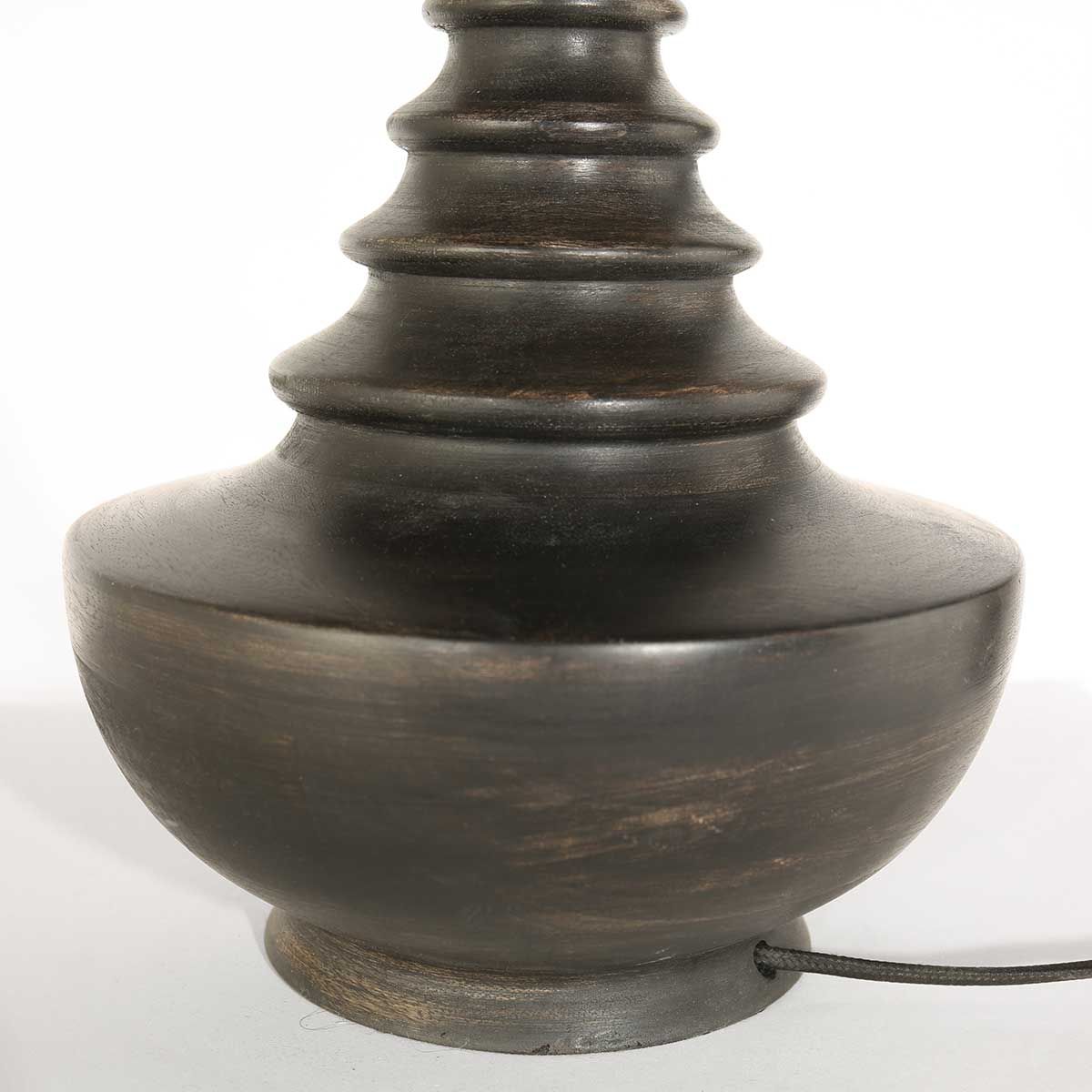 Lampe de table, base en bois  avec abat-jour en velours bleu