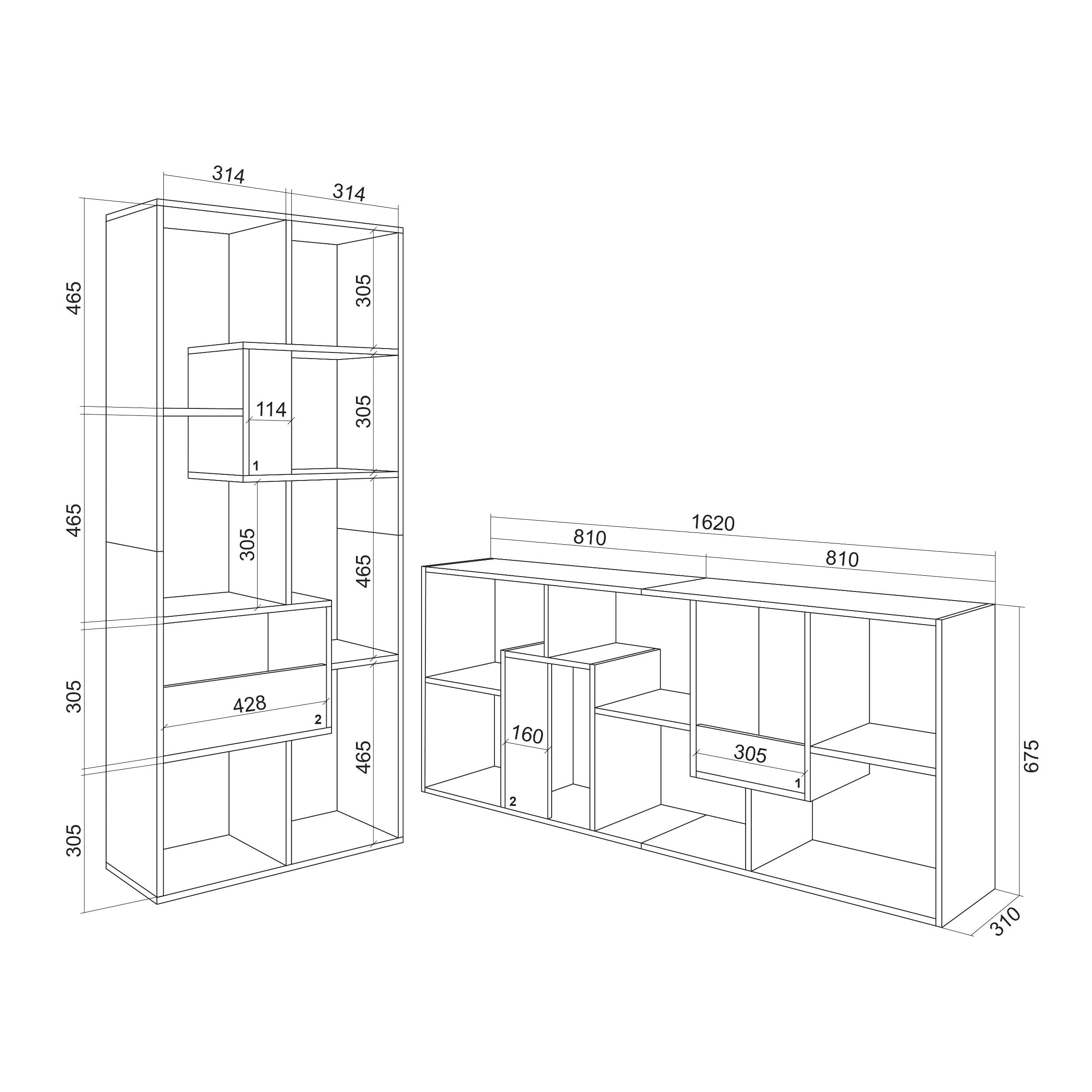Étagère bibliothèque 162x67x31cm, horizontal ou vertical Chêne et noir