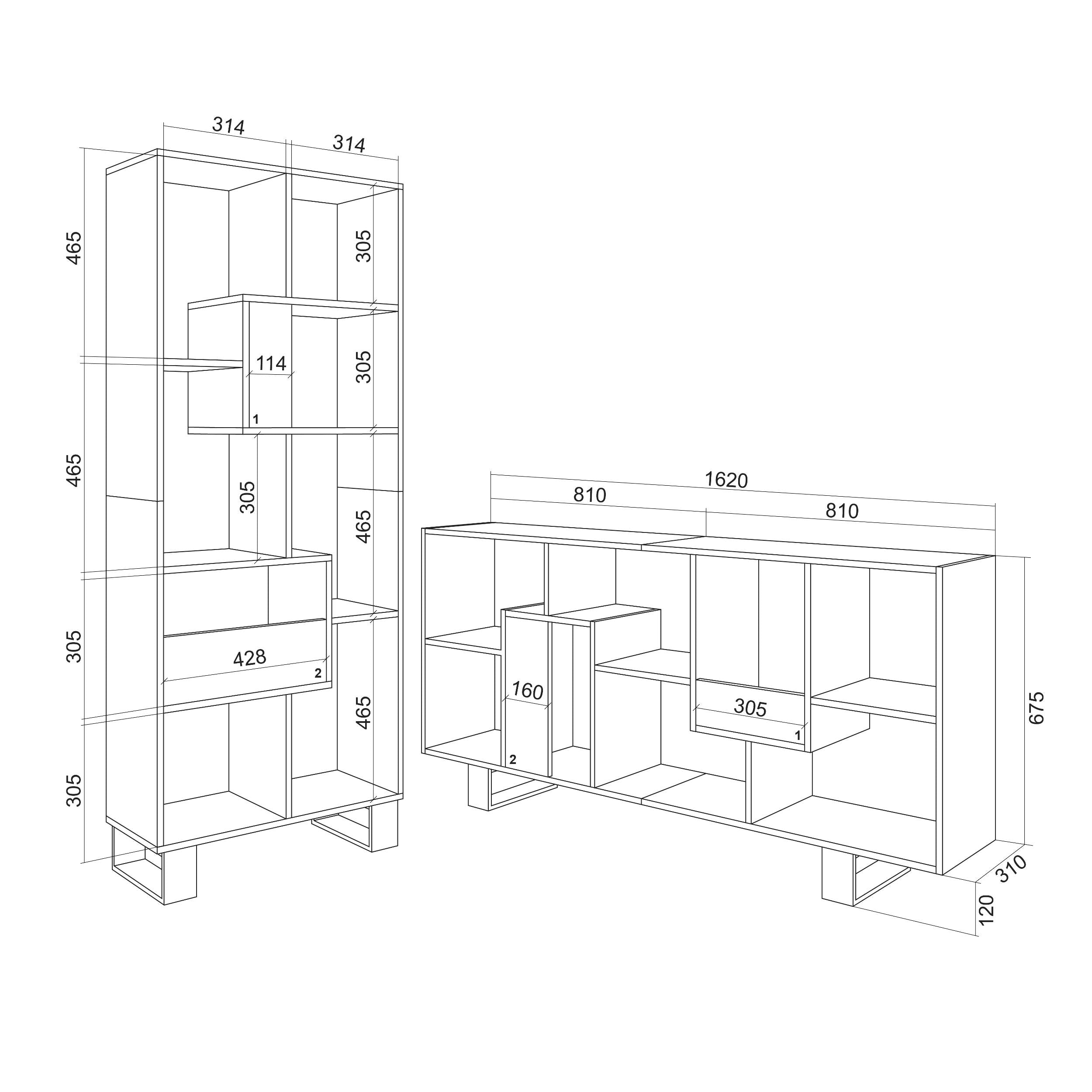 Étagère bibliothèque 174x67x31cm, horizontal ou vertical  Design industriel  Noir