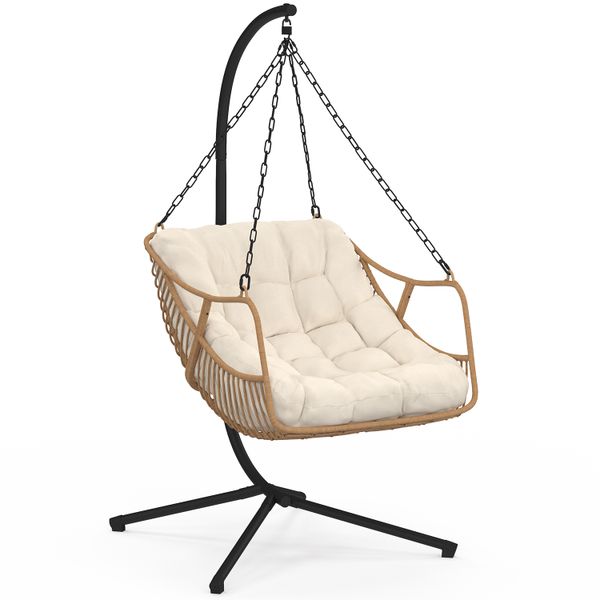 Fauteuil de jardin suspendu Lois effet rotin et coussin écru
