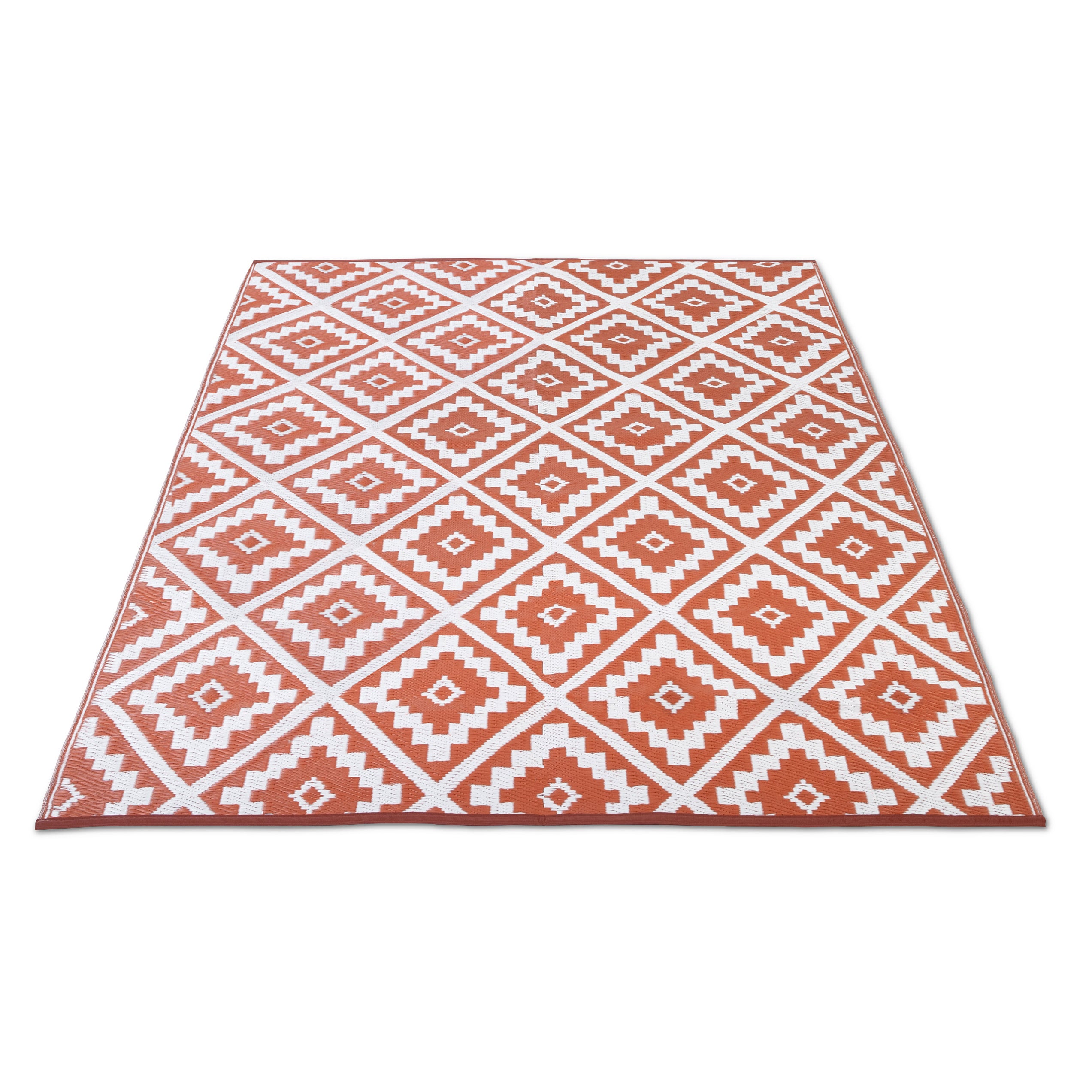 Tapis extérieur rectangulaire Vahiné motifs losanges terracotta 270x470cm