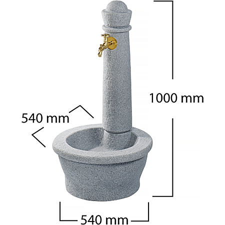 Fontaine de jardin Roma gris granit clair - Robinet nostalgie - Grande vasque