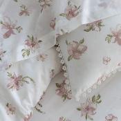 Drap plat - 270x300cm - motif floral - blanc à fleur rose