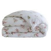 Housse de couette - 220x240cm  - motif floral - blanc à fleur rose