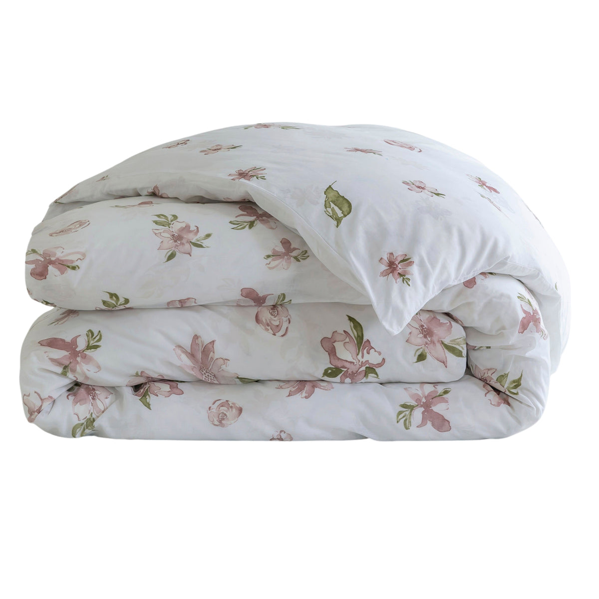 Housse de couette - 240x260cm  - motif floral - blanc à fleur rose