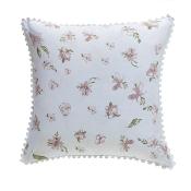 Taie oreiller - 65x65cm - motif floral - blanc à fleur rose