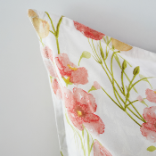 Housse de couette - 220x240cm  - tissu percale blanc - fleurs rouges