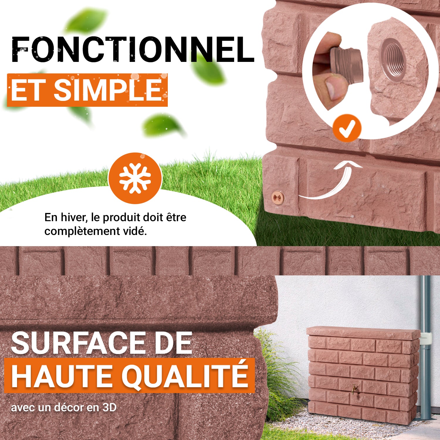Récupérateur d´eau de pluie - Réservoir mural Rocky 400 L - Redstone