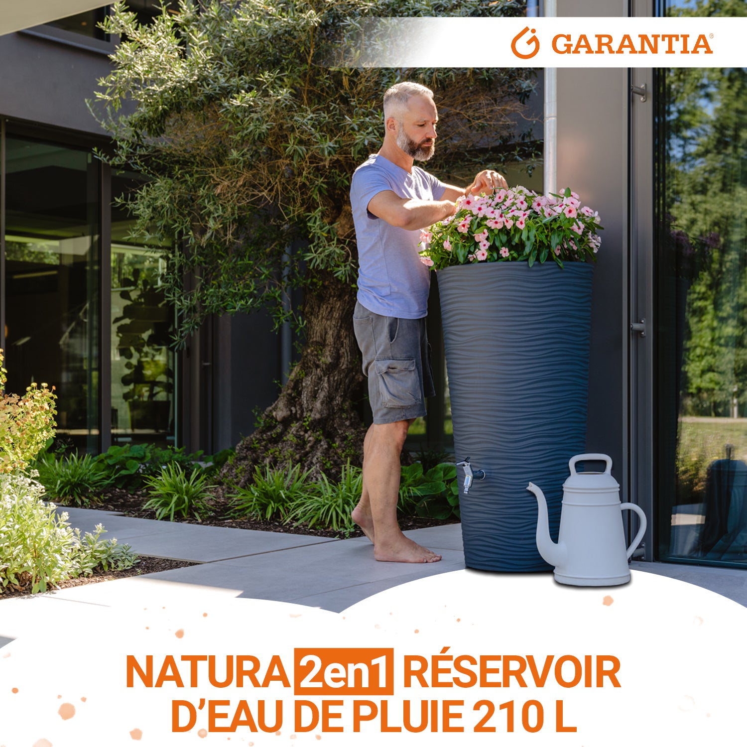 Récupérateur d´eau de pluie 210 L - Graphite avec bac à plantes