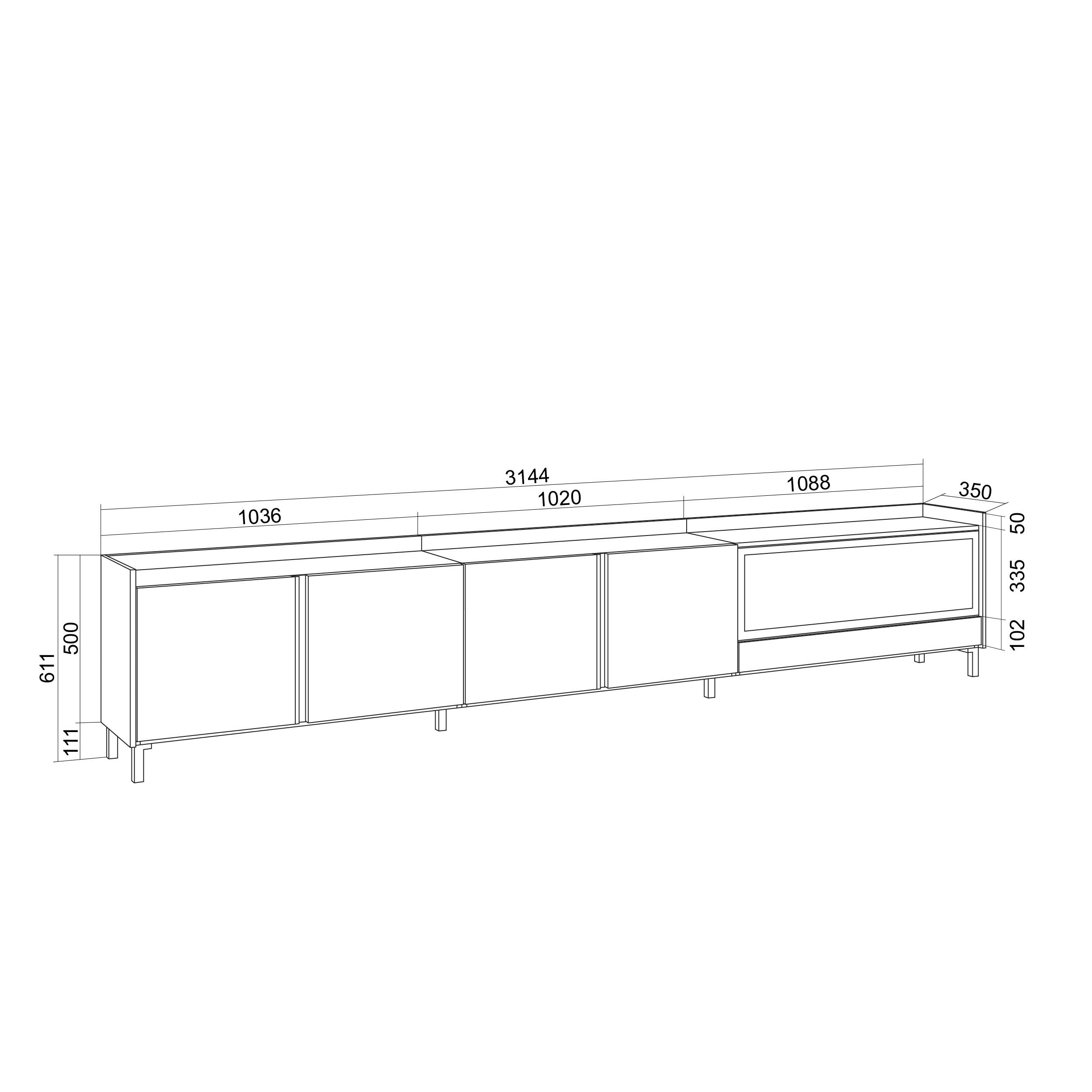 Meuble TV 315x61x35 cm Pour les TV jusqu'à 80" Cheminée électrique à droite XXL Design industriel Chêne et noir
