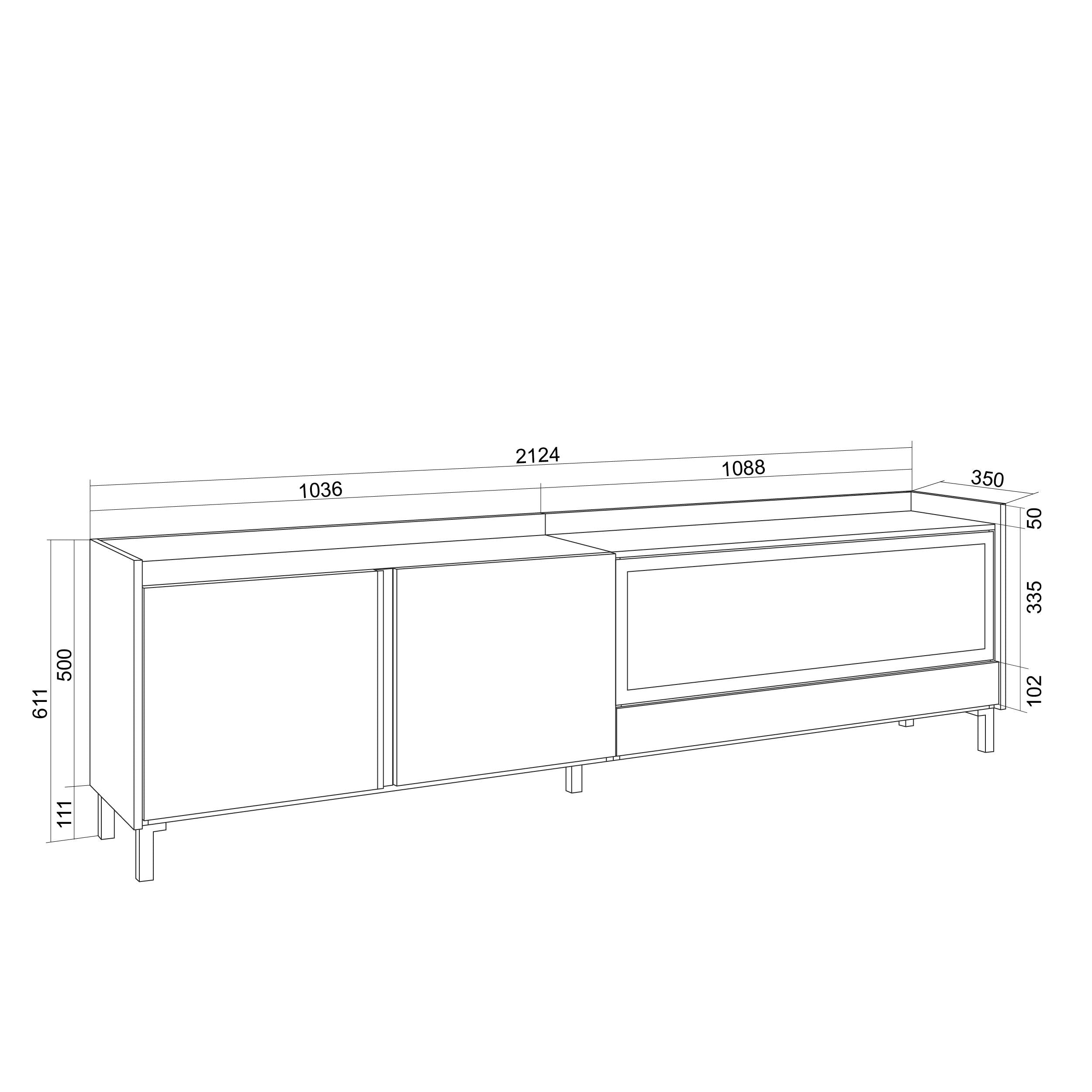 Meuble TV 212x61x35 cm Pour les TV jusqu'à 80" Cheminée électrique à droite XXL Design industriel Chêne et noir