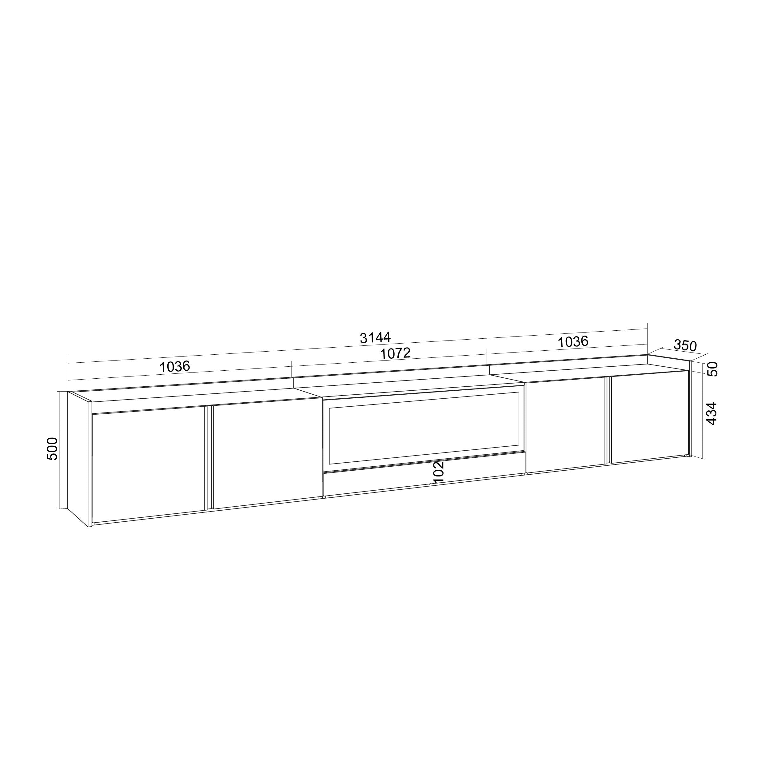 Meuble TV Suspendu Led 315x50x35 cm Pour les TV jusqu'à 80" Cheminée électrique au centre XXL Mural Chêne et noir