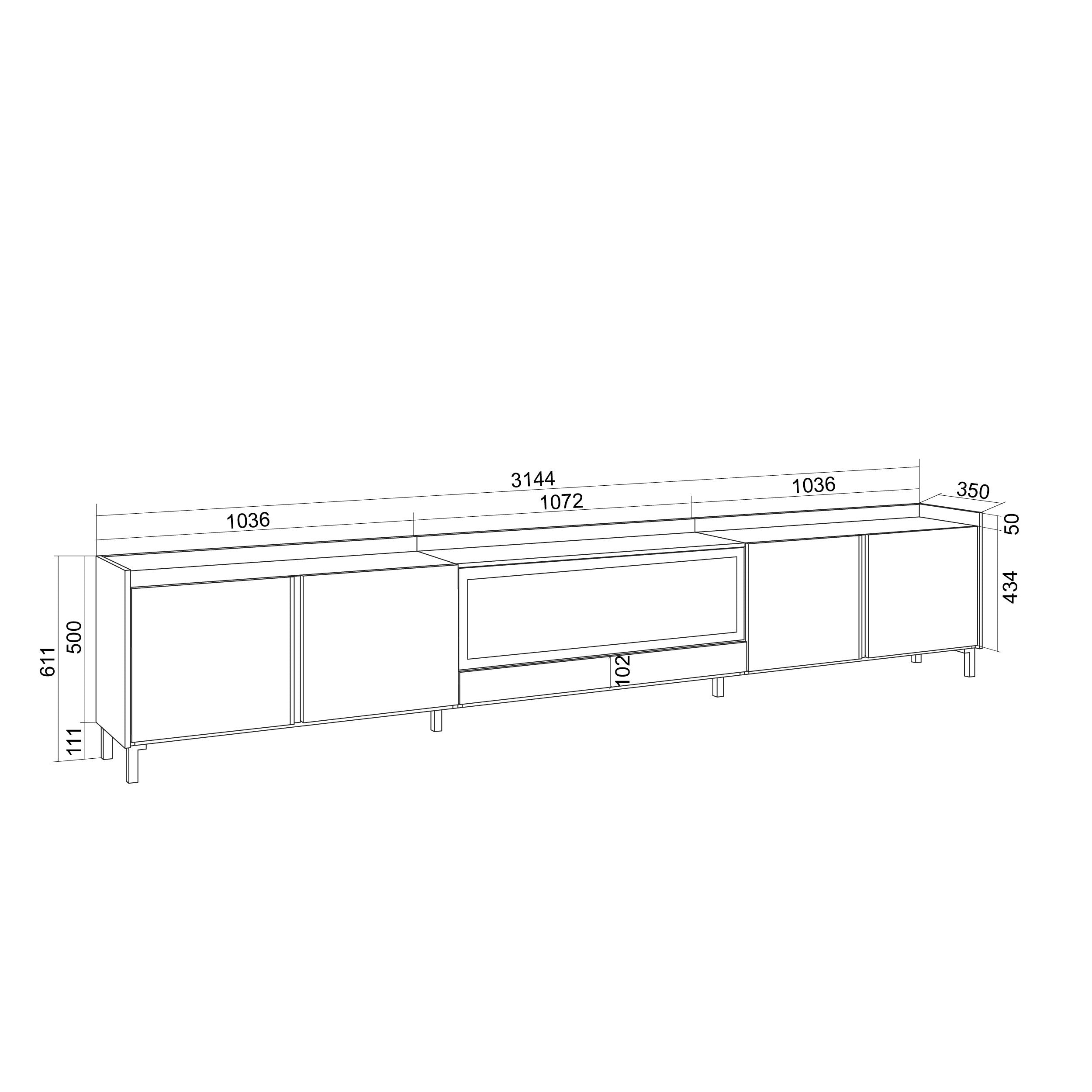 Meuble TV 315x61x35 cm Pour les TV jusqu'à 80" Cheminée électrique au centre XXL Design industriel Chêne et noir