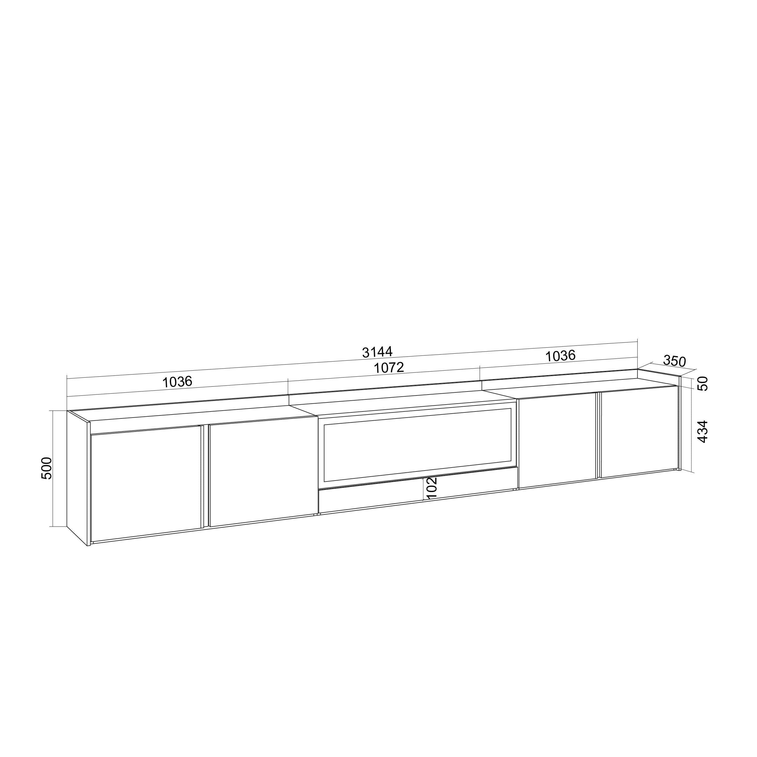 Meuble TV 315x50x35 cm Pour les TV jusqu'à 80" Cheminée électrique au centre XXL Chêne et noir