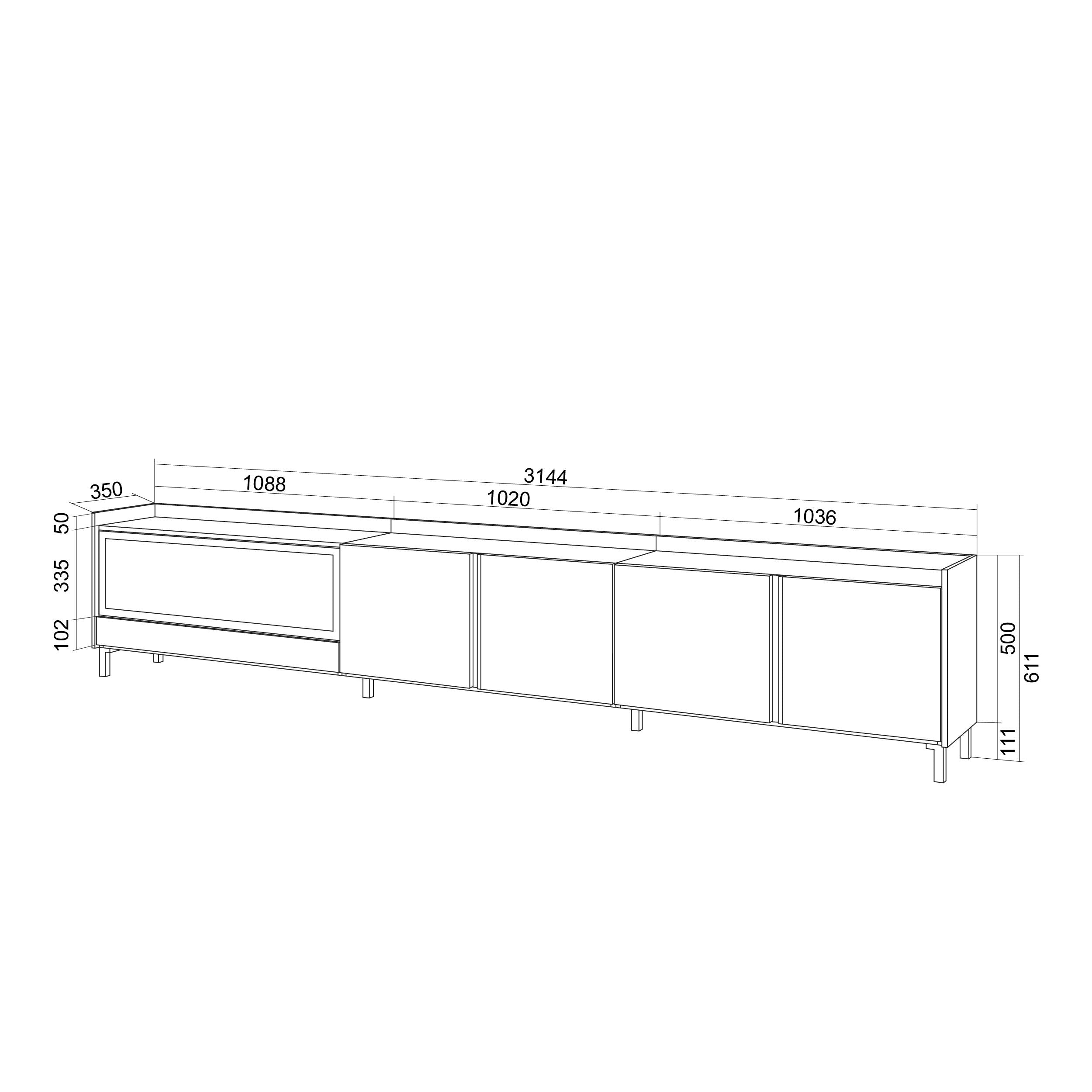 Meuble TV 315x61x35 cm Pour les TV jusqu'à 80" Cheminée électrique à gauche XXL Design industriel Chêne et noir