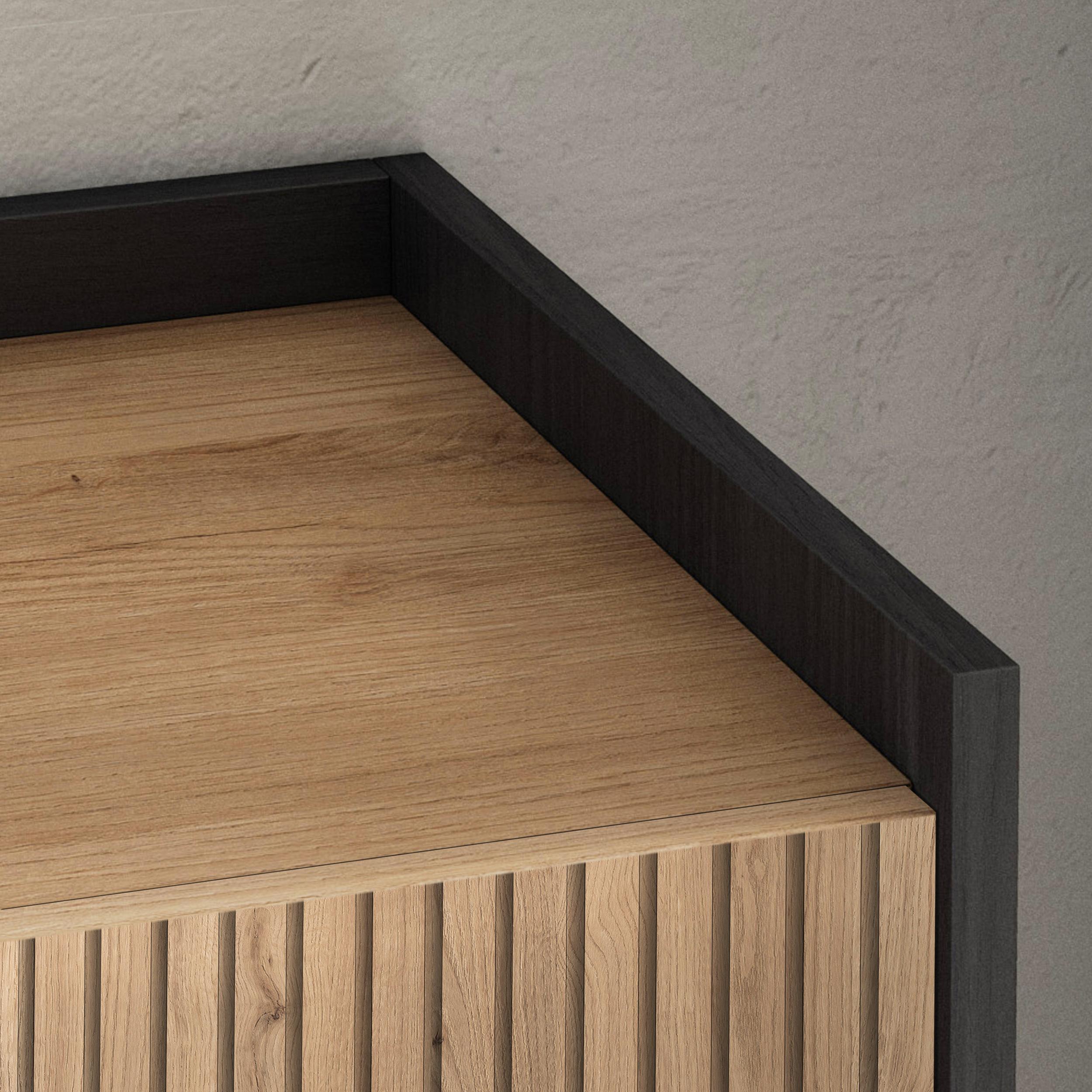 Meuble TV 315x61x35 cm Pour les TV jusqu'à 80" Cheminée électrique à gauche XXL Design industriel Chêne et noir