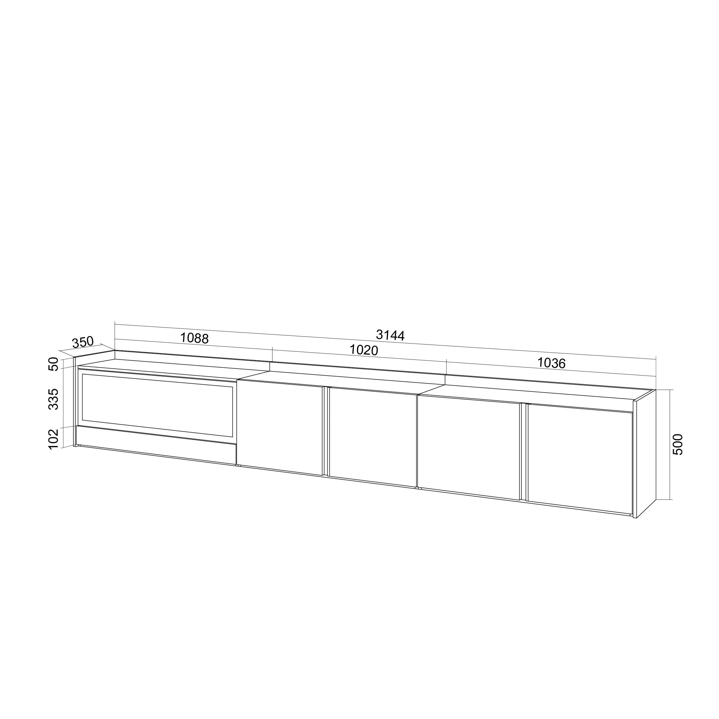 Meuble TV 315x50x35 cm Pour les TV jusqu'à 80" Cheminée électrique à gauche XXL Chêne et noir