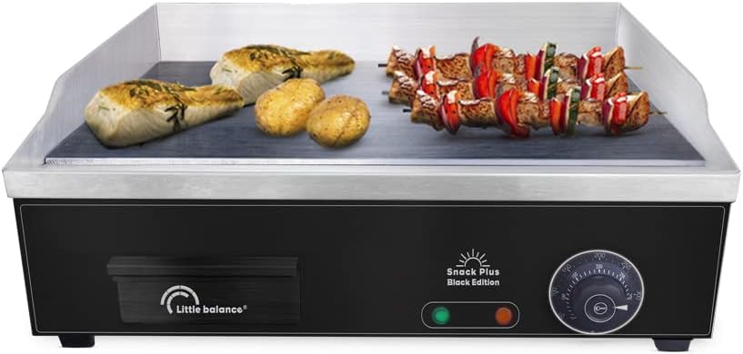 Plancha électrique 6-8 personnes, Plaque de cuisson acier anti-adhésive 8mm, 2900 W, Noir