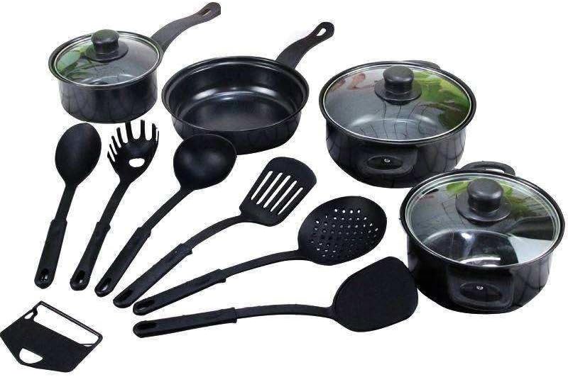 Batterie de cuisine 13 pièces avec cuillière Noire Herzberg