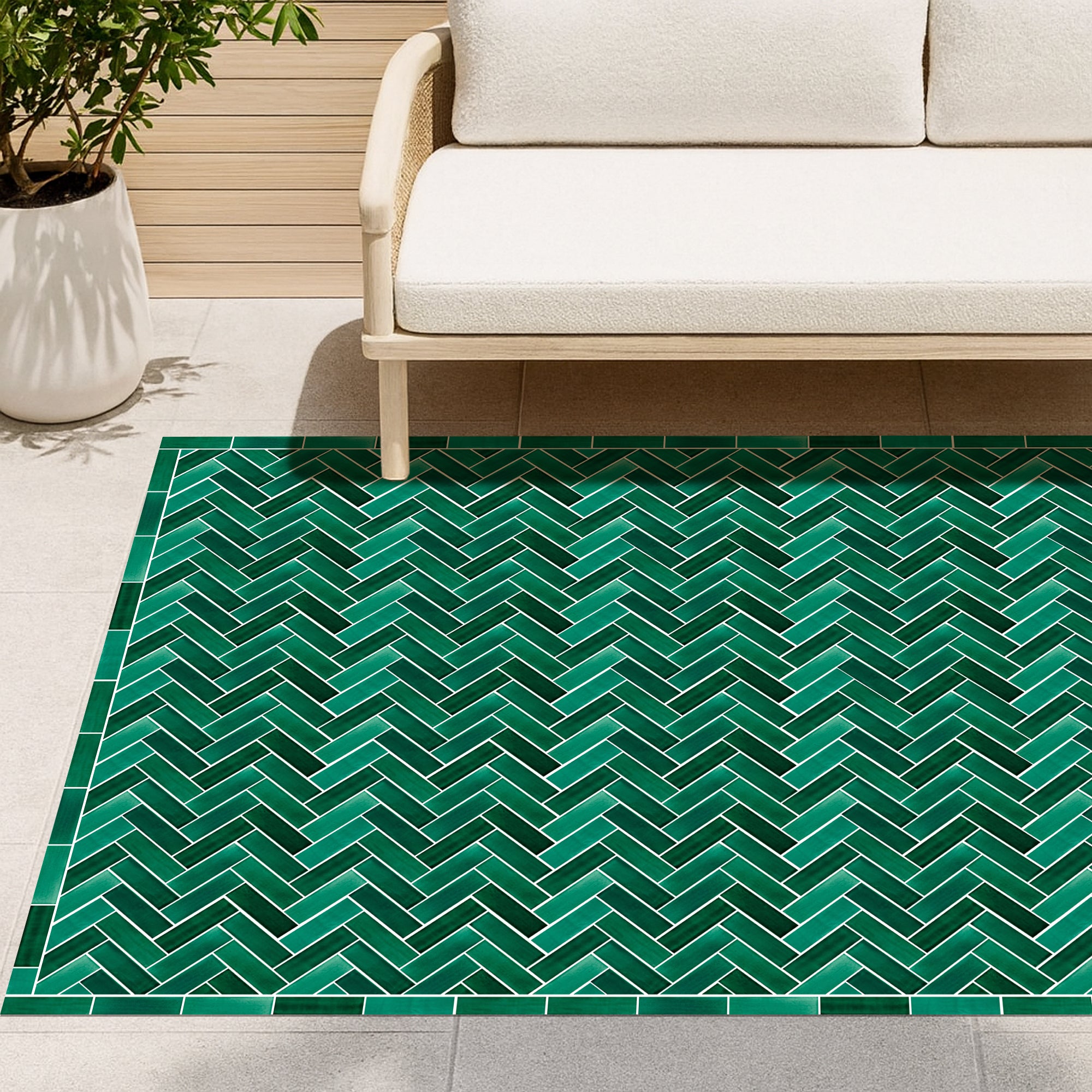 Tapis en vinyle pour intérieur / extérieur - Zellige vert émeraude