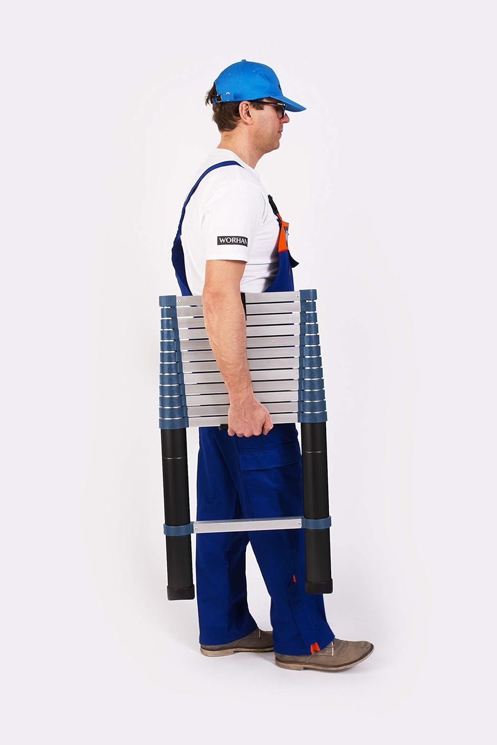 Escabeau télescopique en aluminium - 2 x 8 échelons - 5 m + 1 stabilisateur
