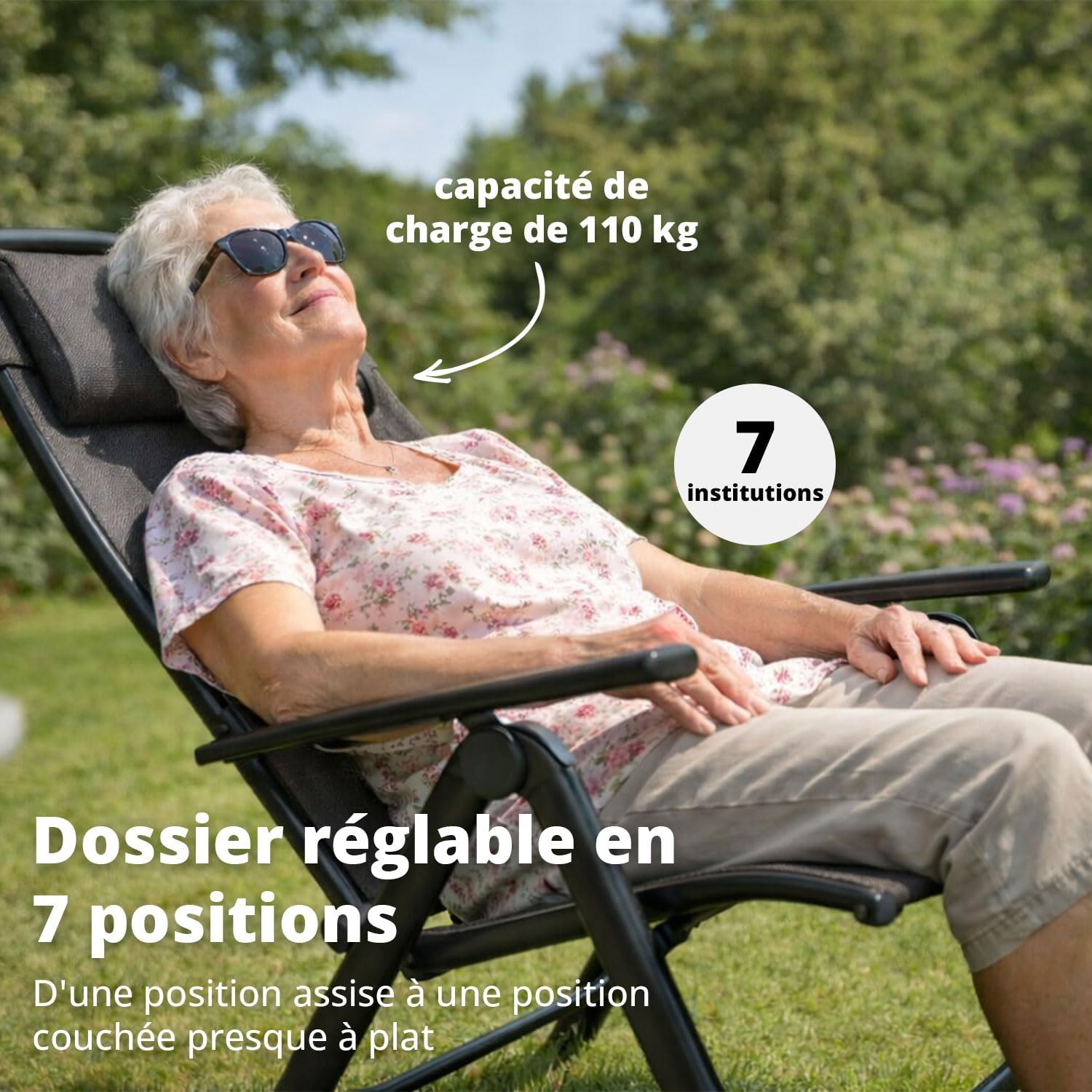 Lot de 2 fauteuils de jardin pliants avec dossier haut et coussin
