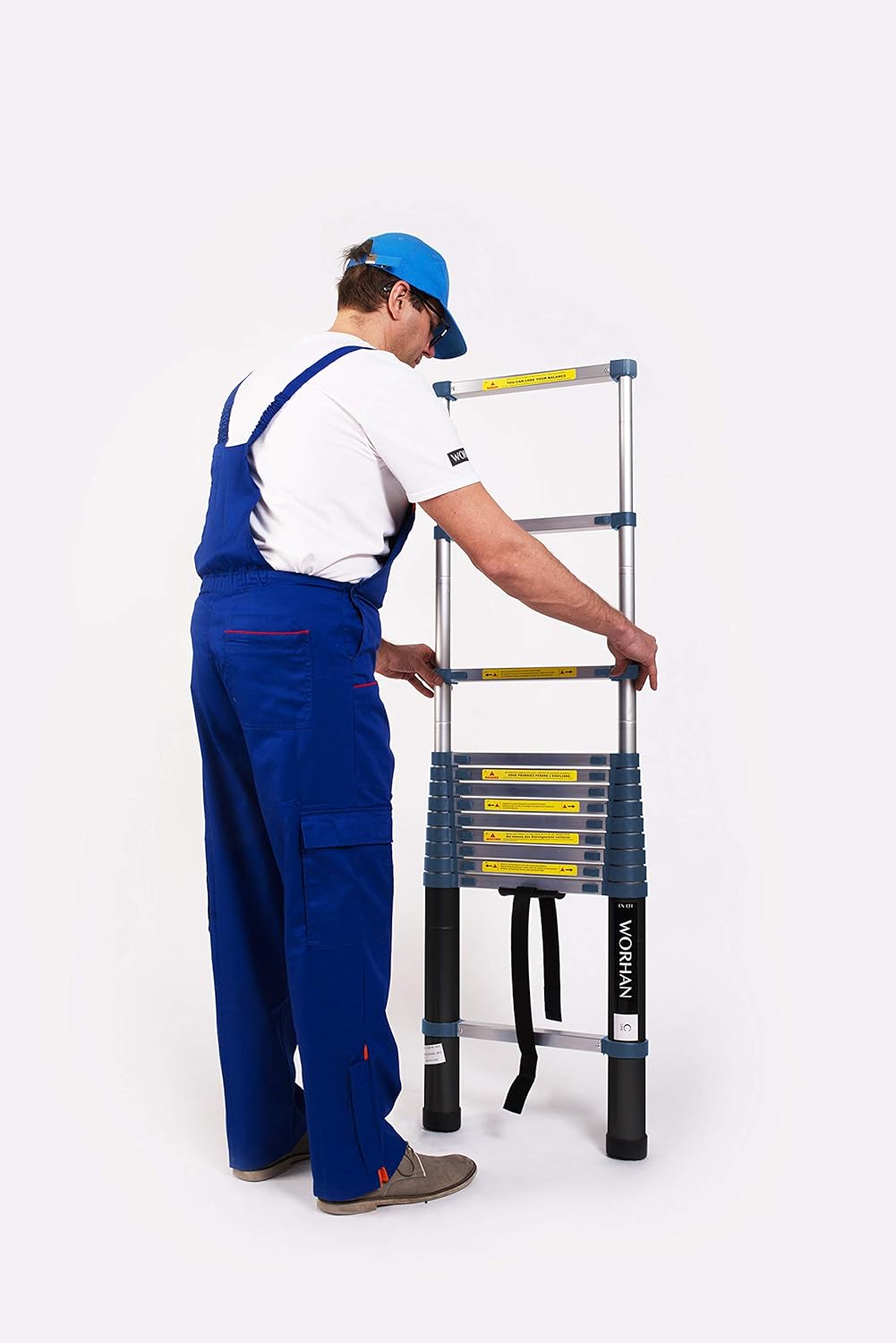 Escabeau télescopique en aluminium - 2 x 8 échelons - 5 m + 1 stabilisateur