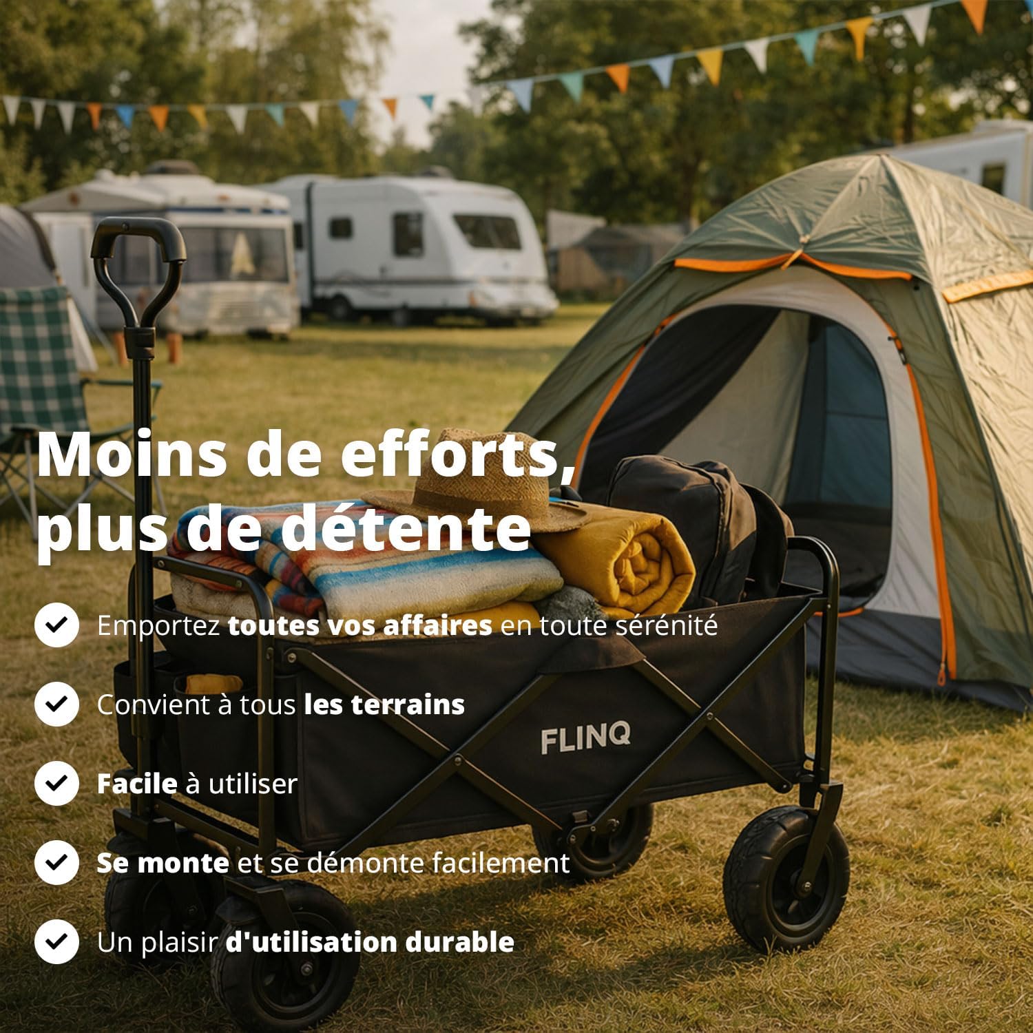 Chariot pliable tout terrain avec auvent 130 kg - 100 litres (Copie)