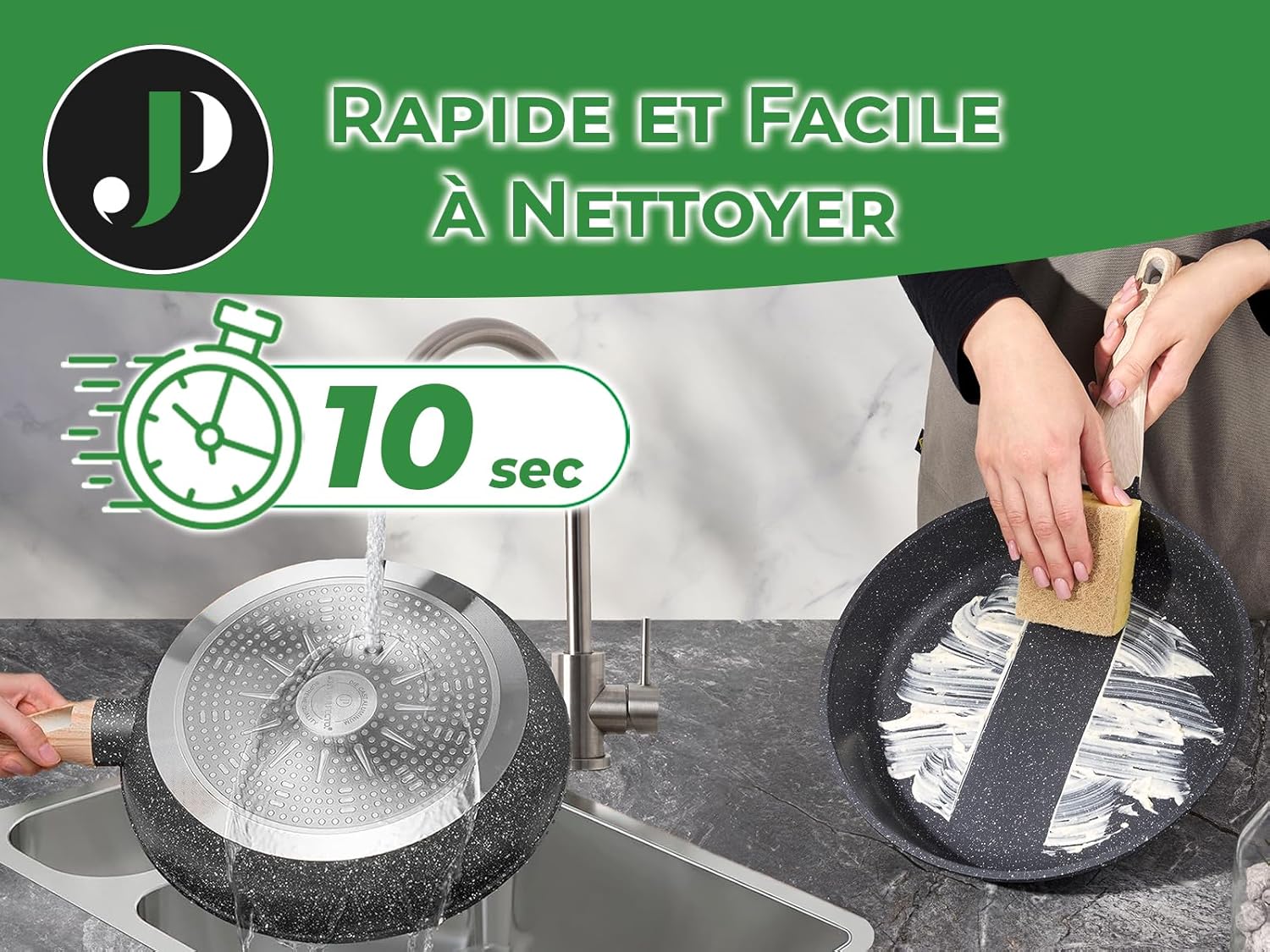 Batterie de cuisine 21 pièces antiadhésives en Granit Noir - Tous feux dont induction