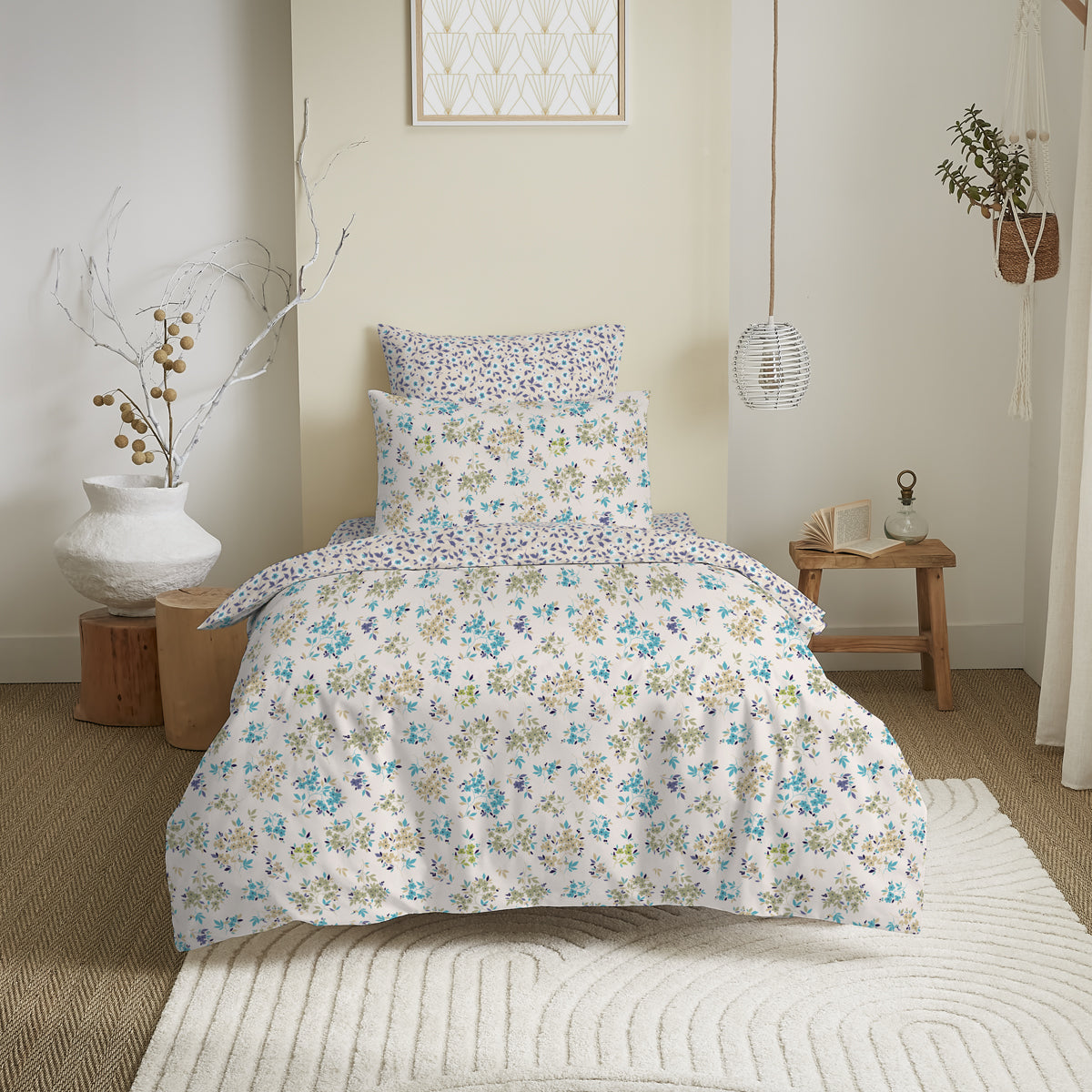 Pack 4 Pièces Housse de couette  Imprimé 140 x 200 cm - Drap housse 90 x 190 cm - 100% Coton 57 Fils