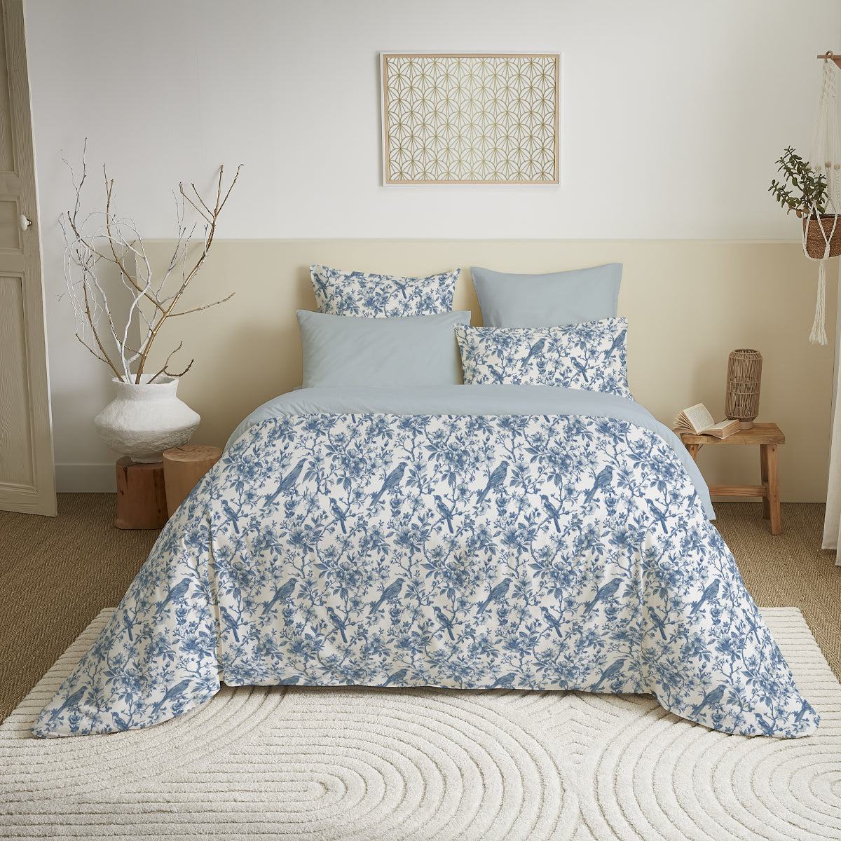 Pack 6 pièces Housse de couette Imprimé 220 x 240 cm - Drap housse 140 x 190 cm - 100% Coton 57 Fils