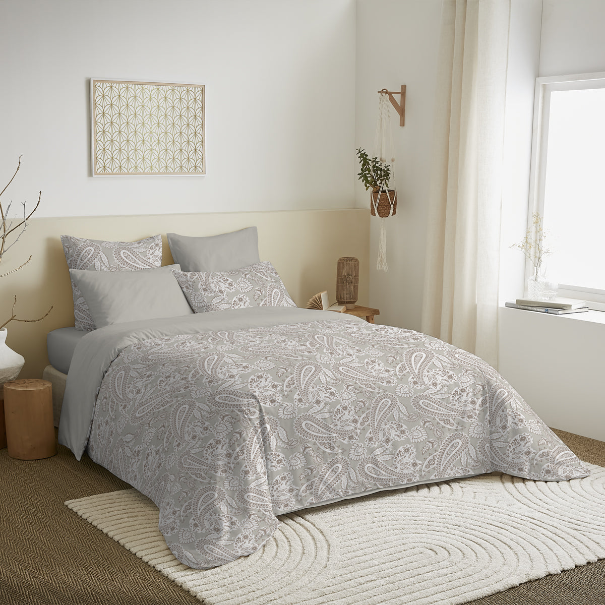 Pack 6 pièces Housse de couette Imprimé 220 x 240 cm - Drap housse 140 x 190 cm - 100% Coton 57 Fils
