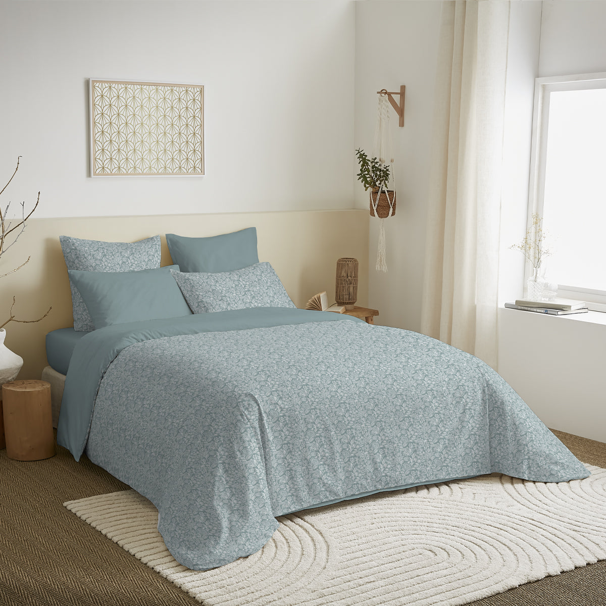 Pack 6 pièces Housse de couette Imprimé 220 x 240 cm - Drap housse 140 x 190 cm - 100% Coton 57 Fils
