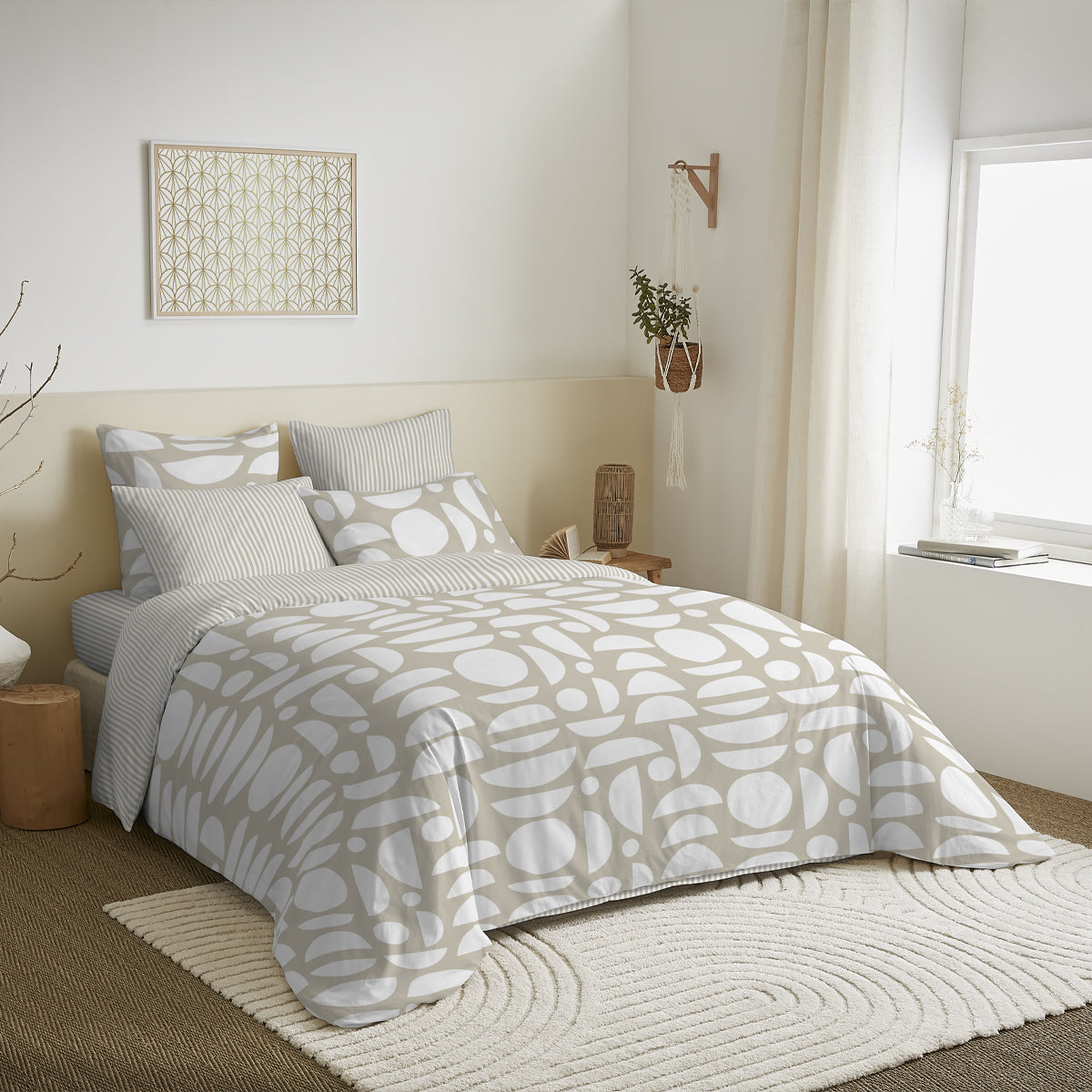 Pack 6 pièces Housse de couette Imprimé 240 x 260 cm - Drap housse 180 x 200 cm - 100% Coton 57 Fils