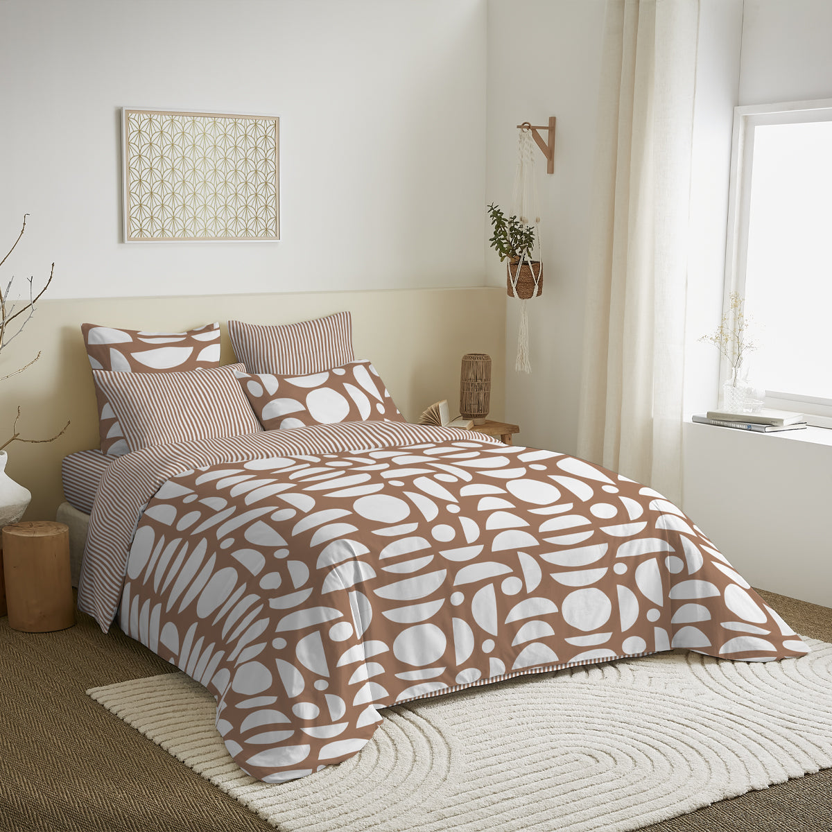 Pack 6 pièces Housse de couette Imprimé 240 x 260 cm - Drap housse 180 x 200 cm - 100% Coton 57 Fils