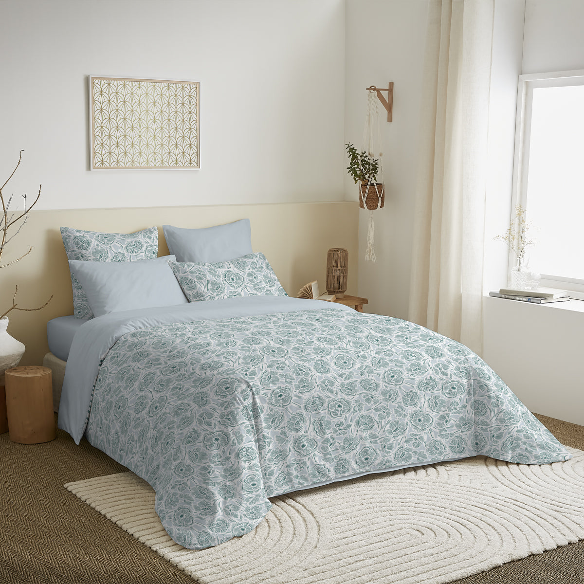 Pack 6 pièces Housse de couette Imprimé 240 x 260 cm - Drap housse 180 x 200 cm - 100% Coton 57 Fils