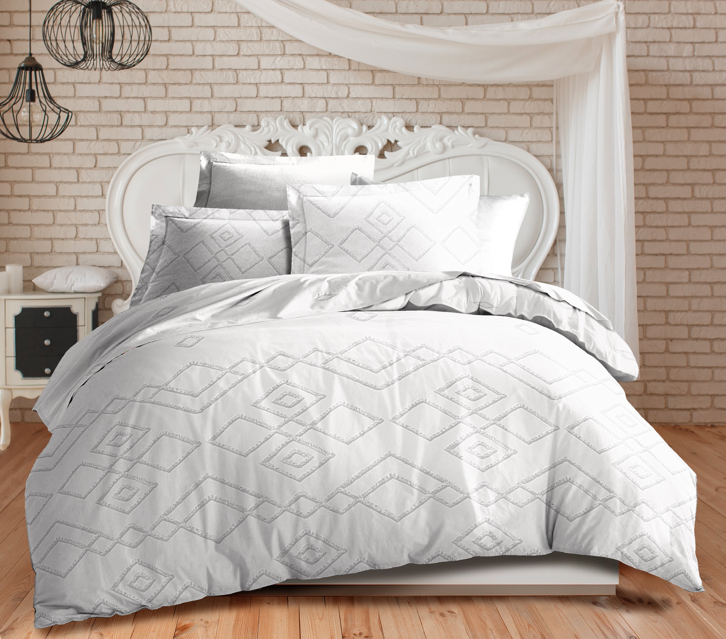 Parure de draps  4 pièces "Louna" drap housse 140 Losange Gris