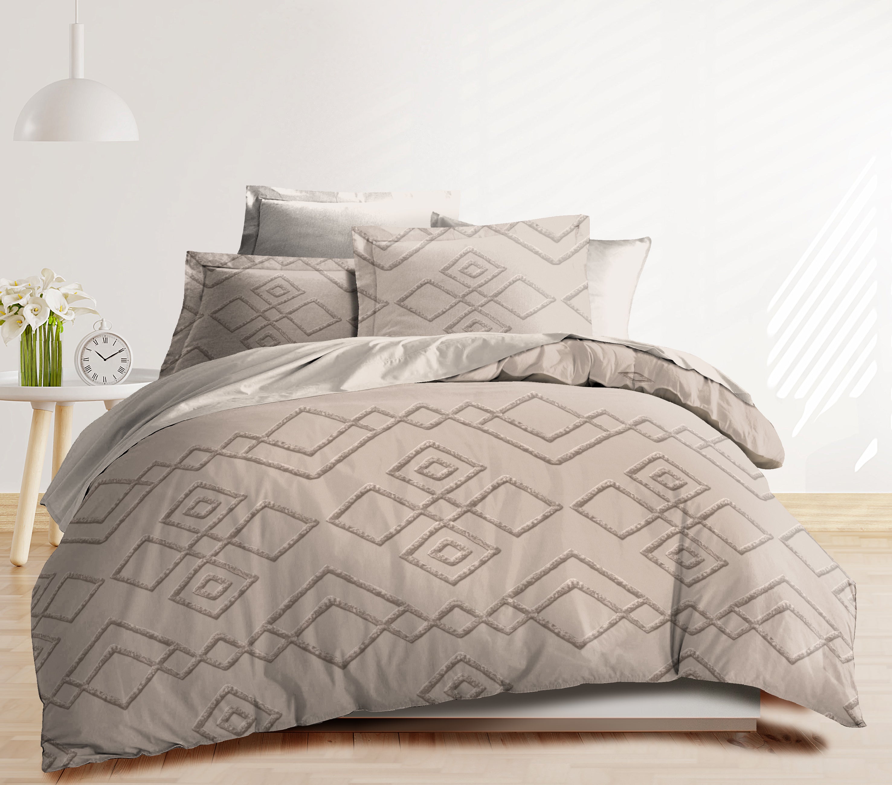 Parure de draps  4 pièces "Louna" drap housse 140 Losange Relief