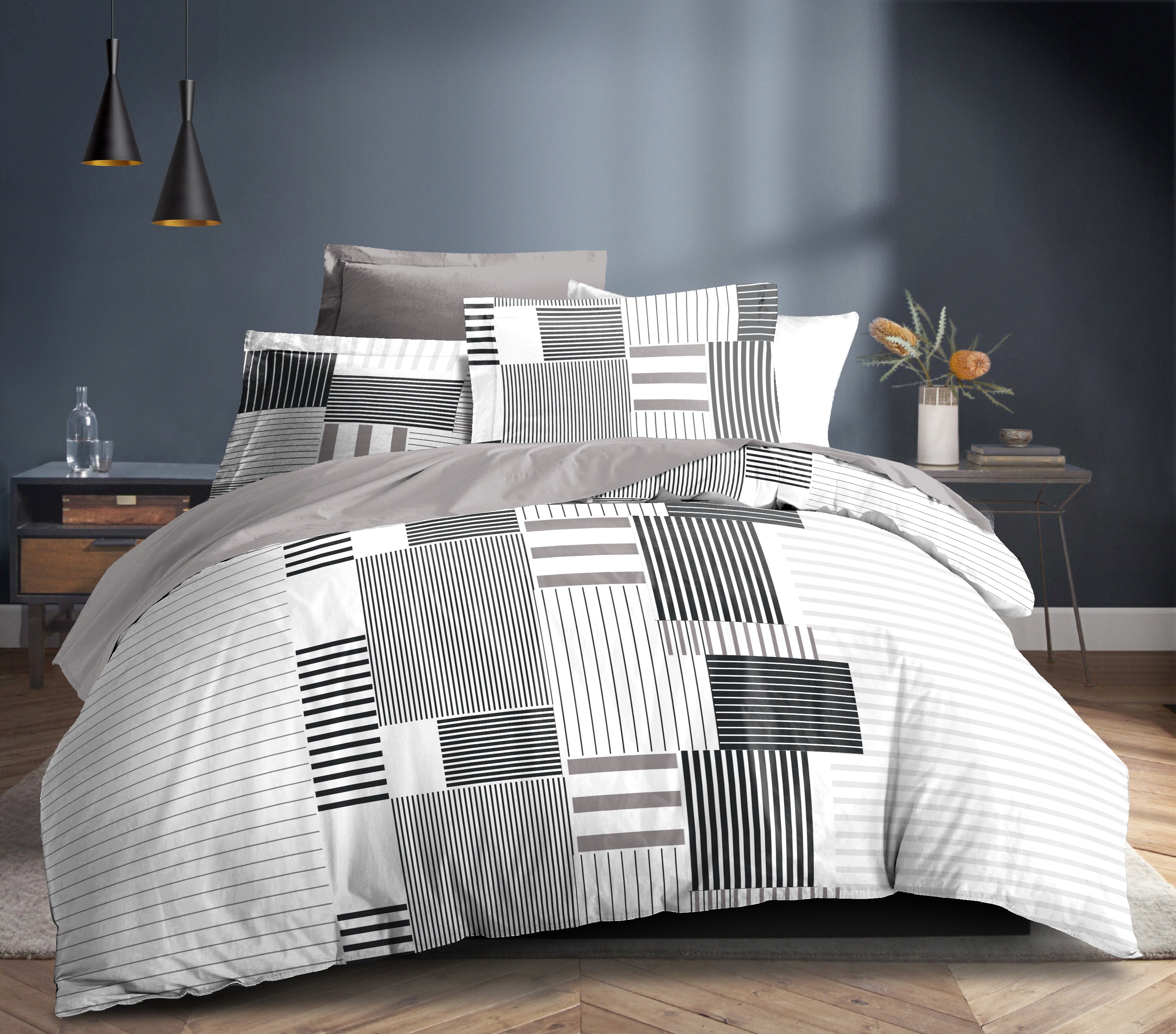 Parure de draps  4 pièces "Louna" drap housse 160  Aby Gris