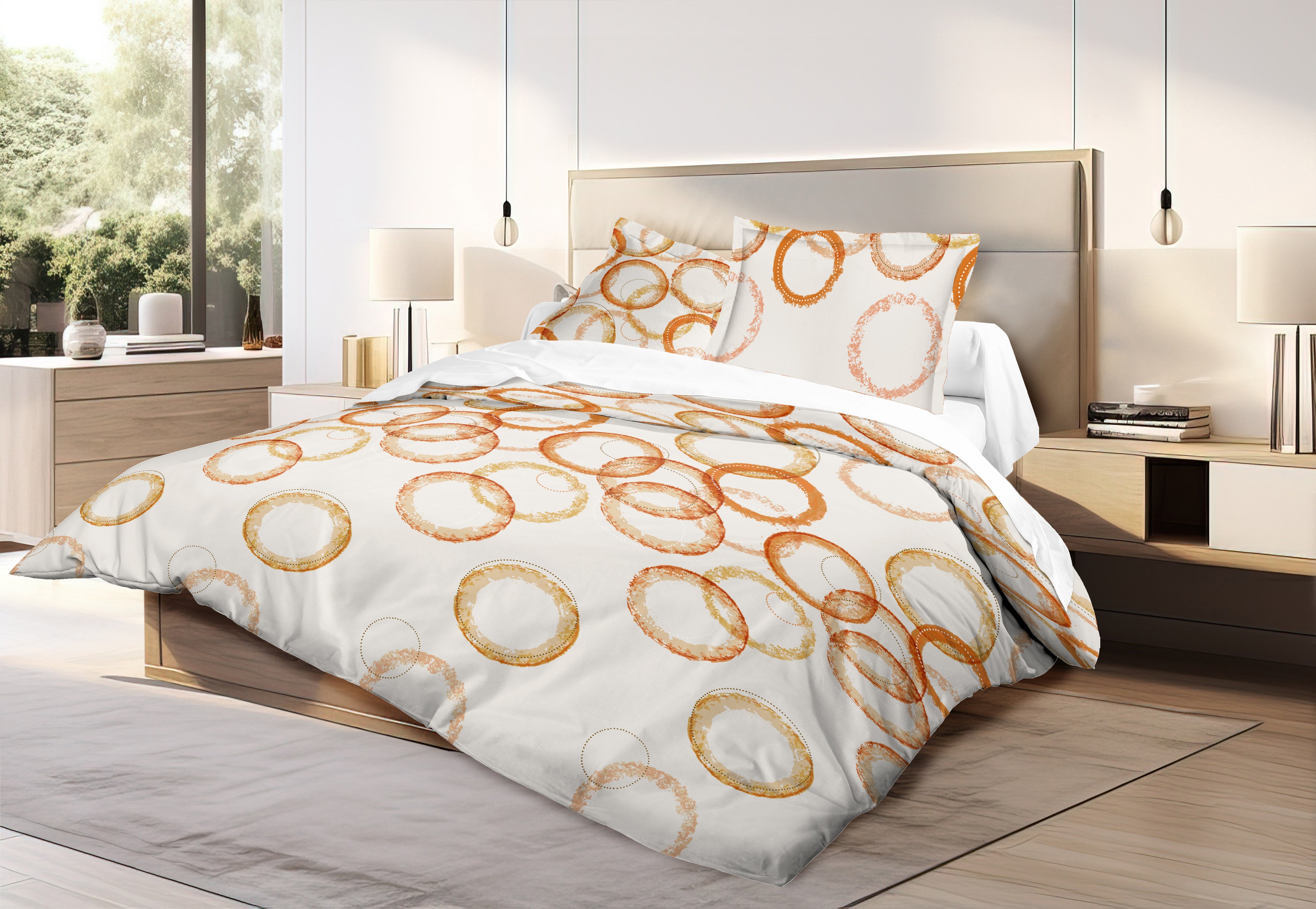 Parure de draps  4 pièces "Louna" drap housse 160 Circle Orange