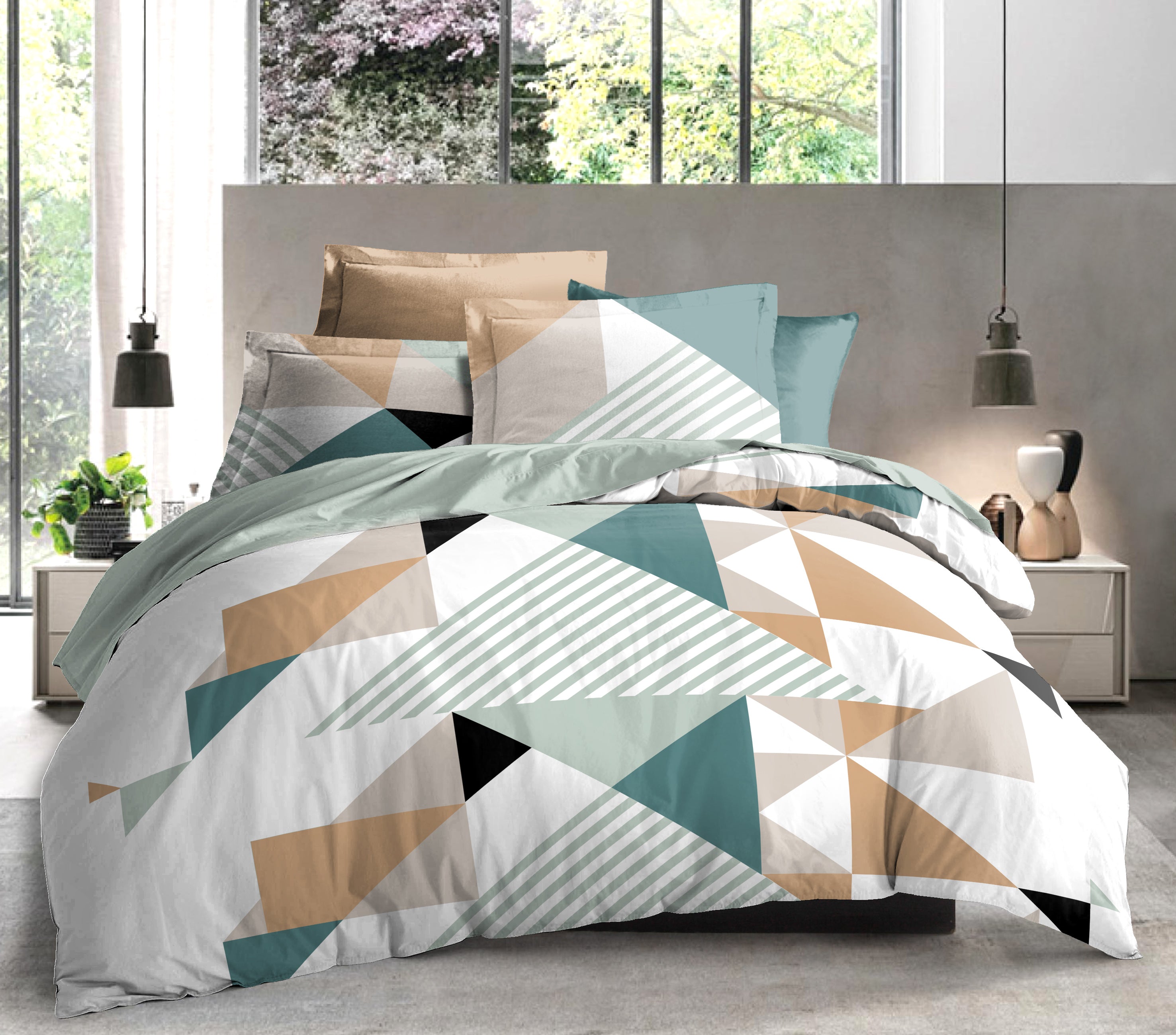 Parure de draps  4 pièces "Louna" drap housse 160 Geo Turquoise